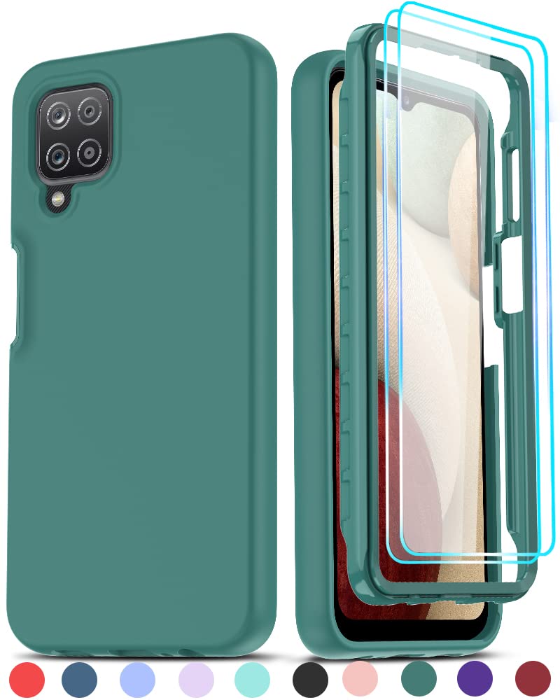 Leyi For Samsung A12 Phone Case, Galaxy A12 Phone Case With [2 X Tempered Glass Screen Protector], Full Body Shockproof Soft Liq
