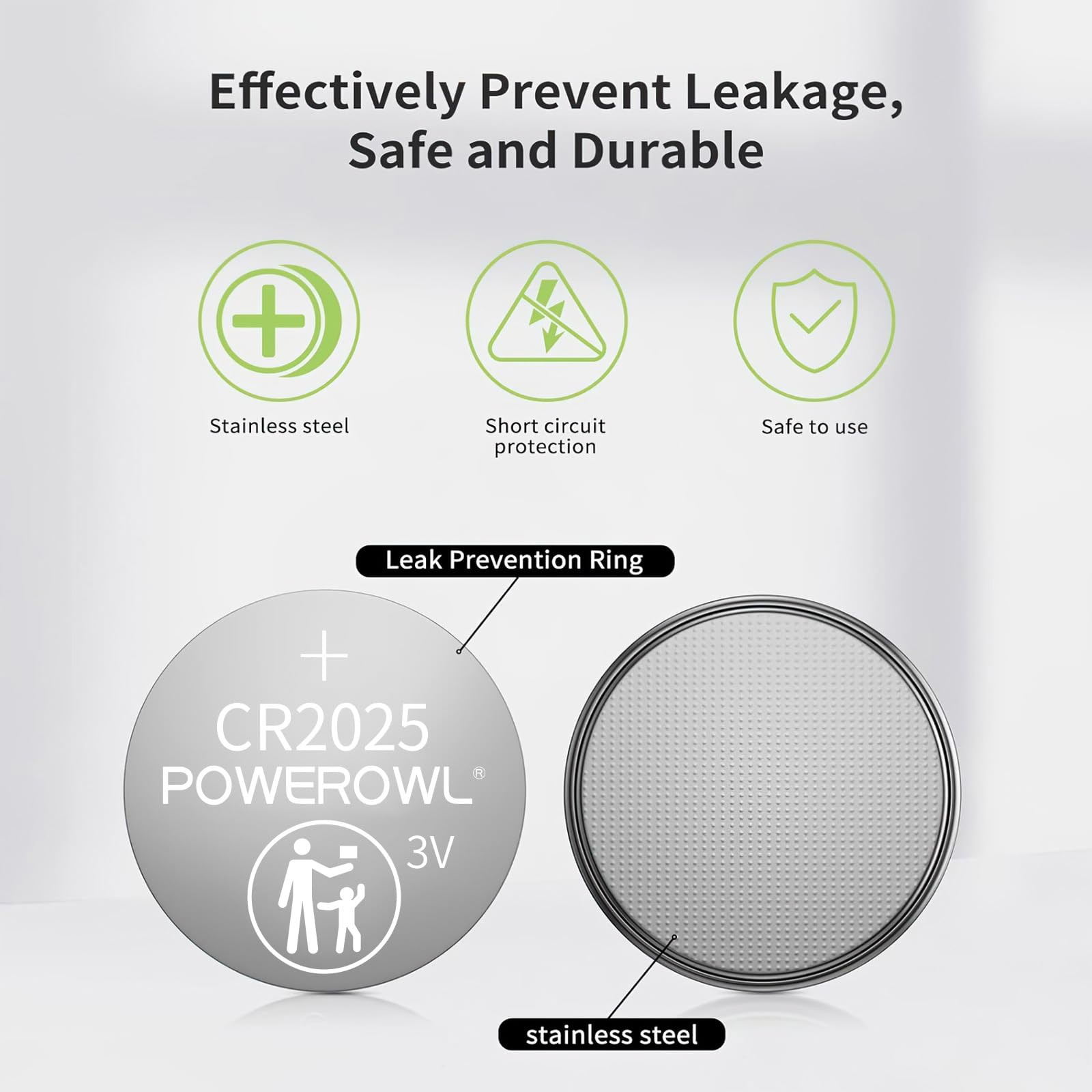 Powerowl High Capacity Cr2025 Battery (15 Pack) 2025 3V Lithium Batteries, 10 Years Leak Free