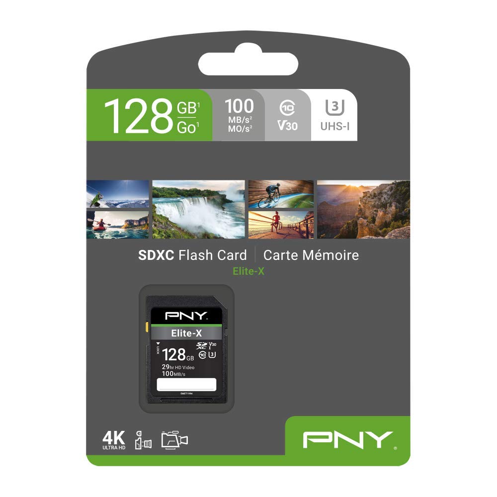 Pny 128Gb Elite X Class 10 U3 V30 Sdxc Flash Memory Card   100Mb/S, Class 10, U3, V30, 4K Uhd, Full Hd, Uhs I, Full Size Sd