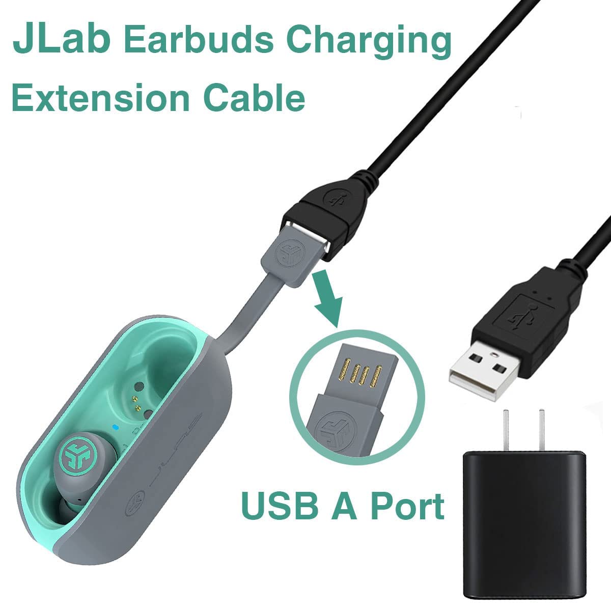 KUEVKA USB Charger Adapter for JLab Earbuds - 5Ft Black Cable, Model JSY-0520, Compatible with Go Ai Pop/Sport, Epic Air Sport ANC, JBuds