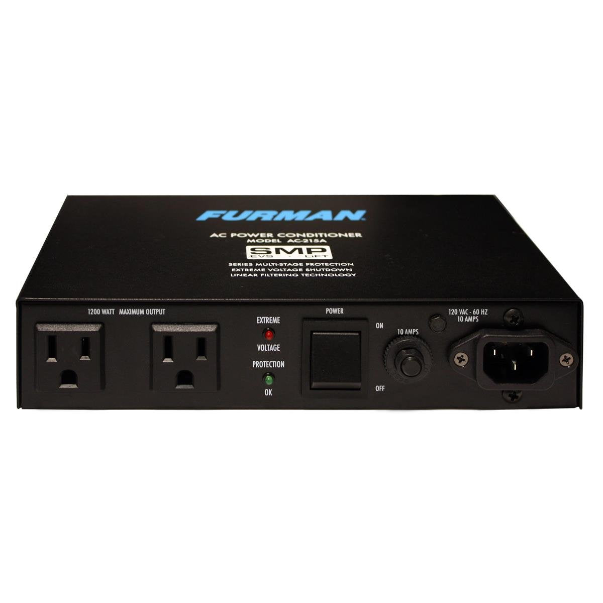 Furman AC-215A Compact Power Conditioner - Auto-Resetting Voltage Protection, Black Plastic