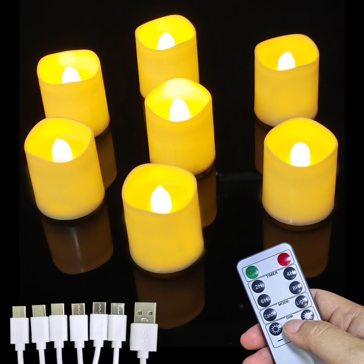 Jialine 12 Pack Rechargeable Battery Tea Lights with Remote Timer, Realistic Flickering Flameless Votive Led Tea Lights Candles,