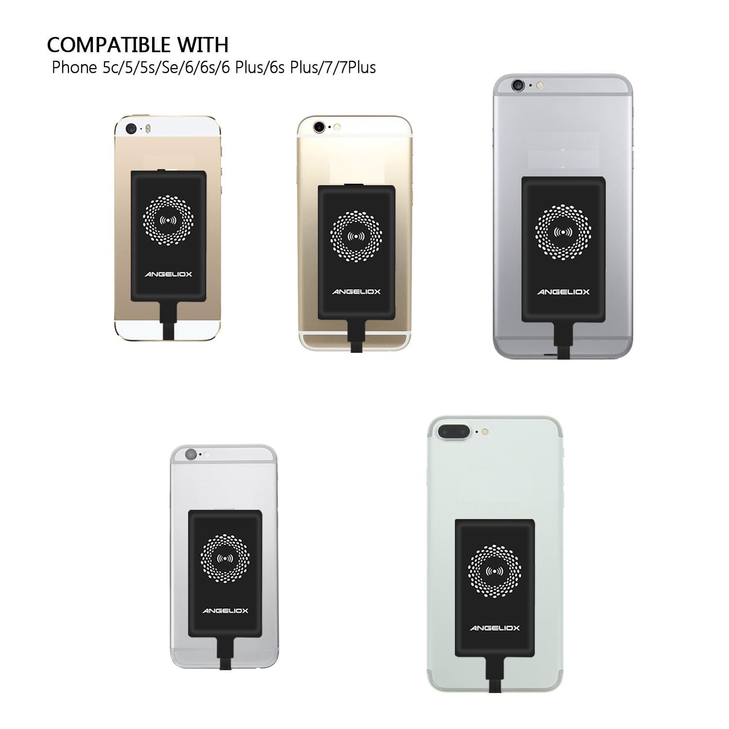 Angeliox Wireless Charger Pad Charging Receiver Compatible With Iphone 7/7 Plus / 6/6 Plus / 6S / 5Se / 5S / 5C / 5(Wireless Cha