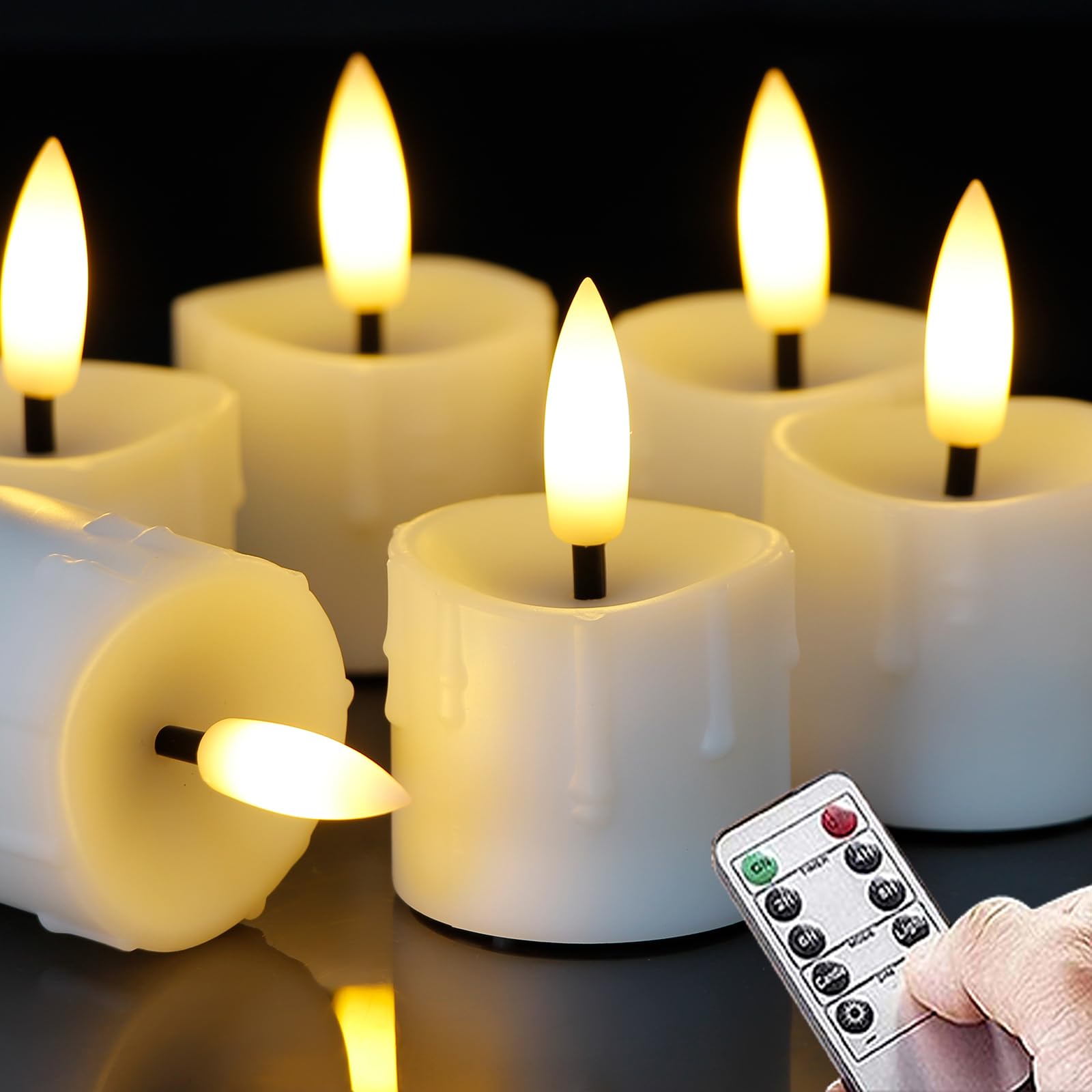 Yeelida Flameless Led Remote & Timer 1.6'' X2.5'' Plastic Tea Light Candles With Batteries, 6Pcs Battery Operated Flickering Ele