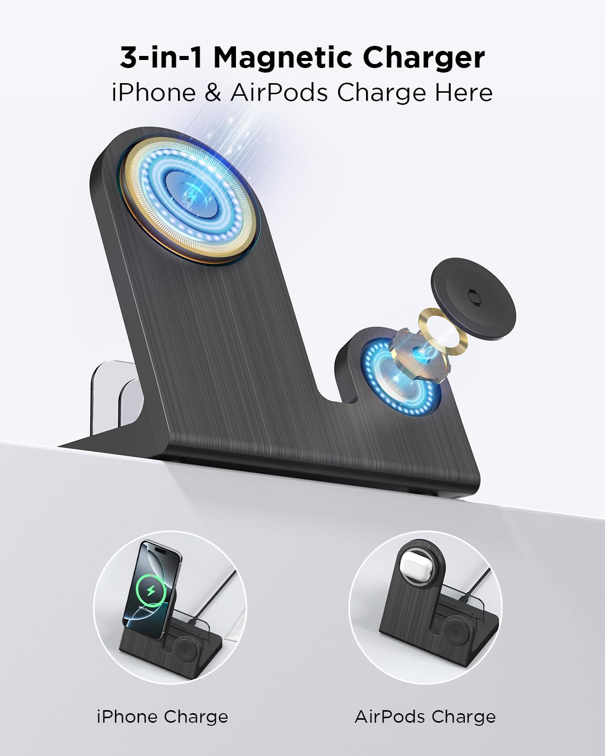 P1Euusy Wireless Mag-Safe Charger For Iphone: 3-In-1 Charging Station For Multiple Devices Apple - 18W Charging Stand For Iphone