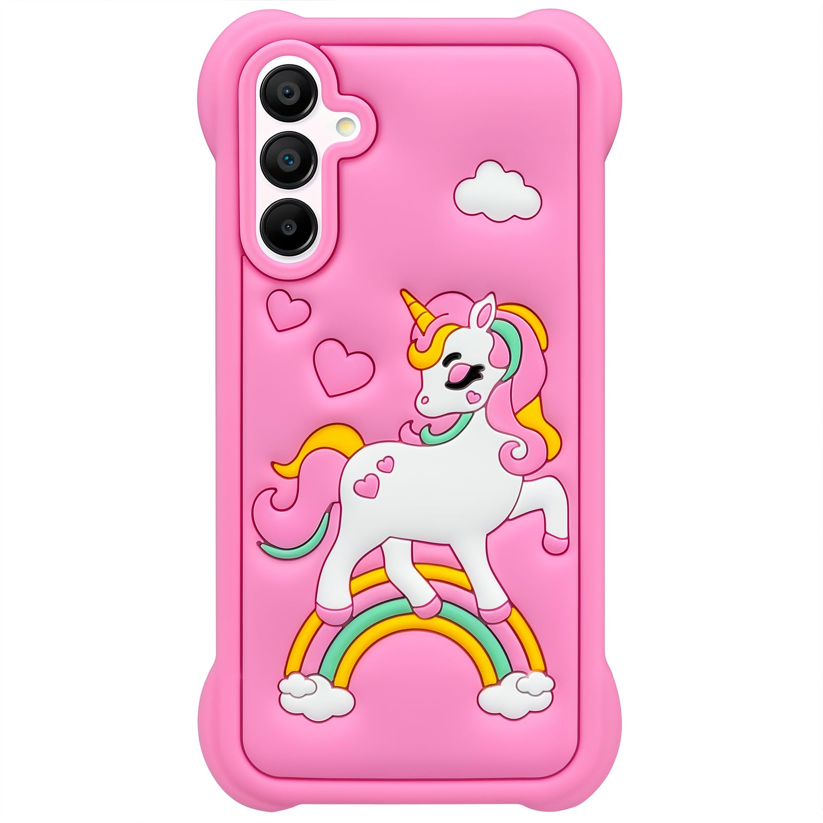 Mouzor Cute Pink Rainbow Unicorn Phone Case Compatible With Samsung Galaxy A15 5G Case, Galaxy A15 4G Horse Kawaii Animals 3D Ca