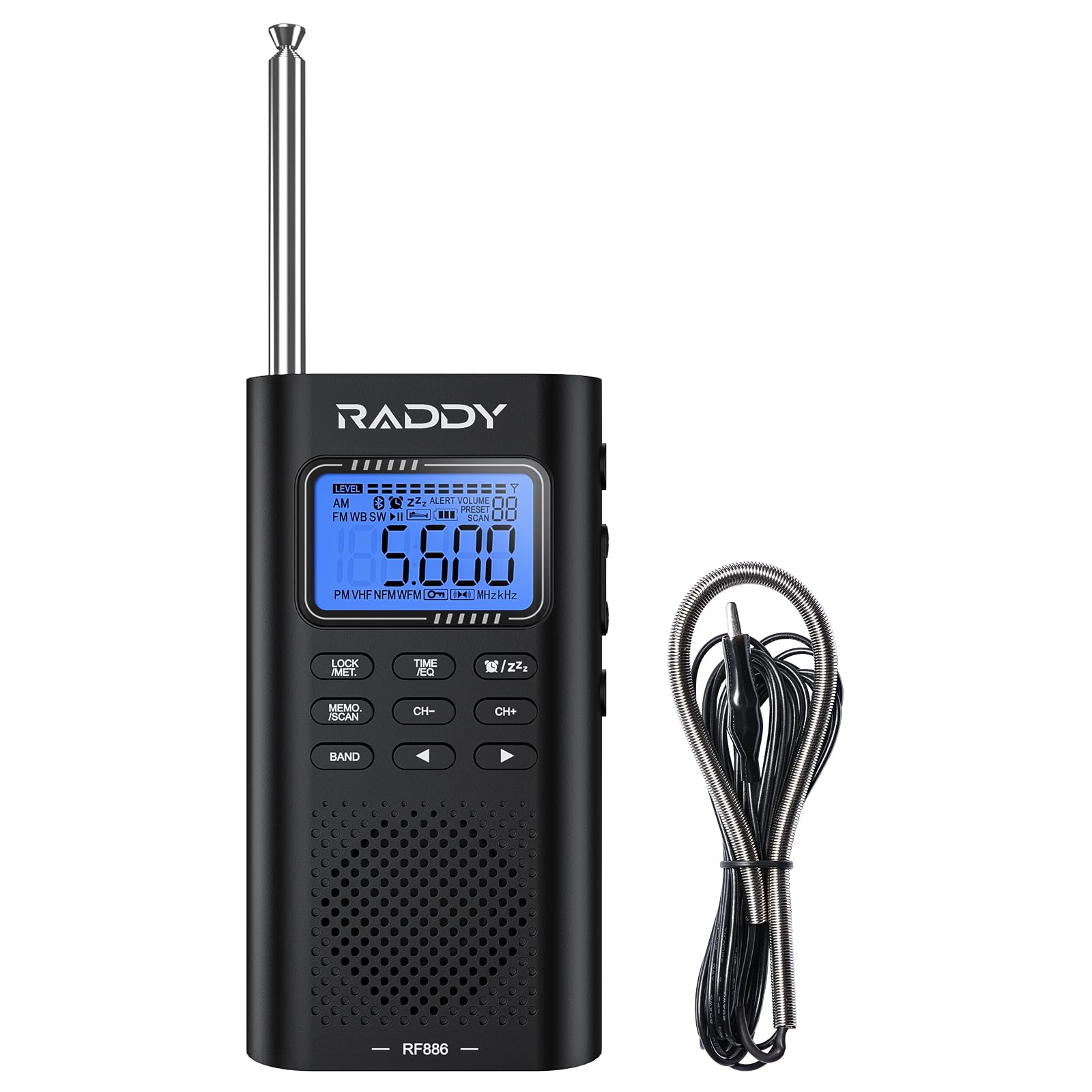 Raddy Rf886 Portable Shortwave Radio Am/Fm/Sw/Vhf/Wb Digital Radio Bt Connection With Noaa And Alert, Rechargeable Pocket Radio