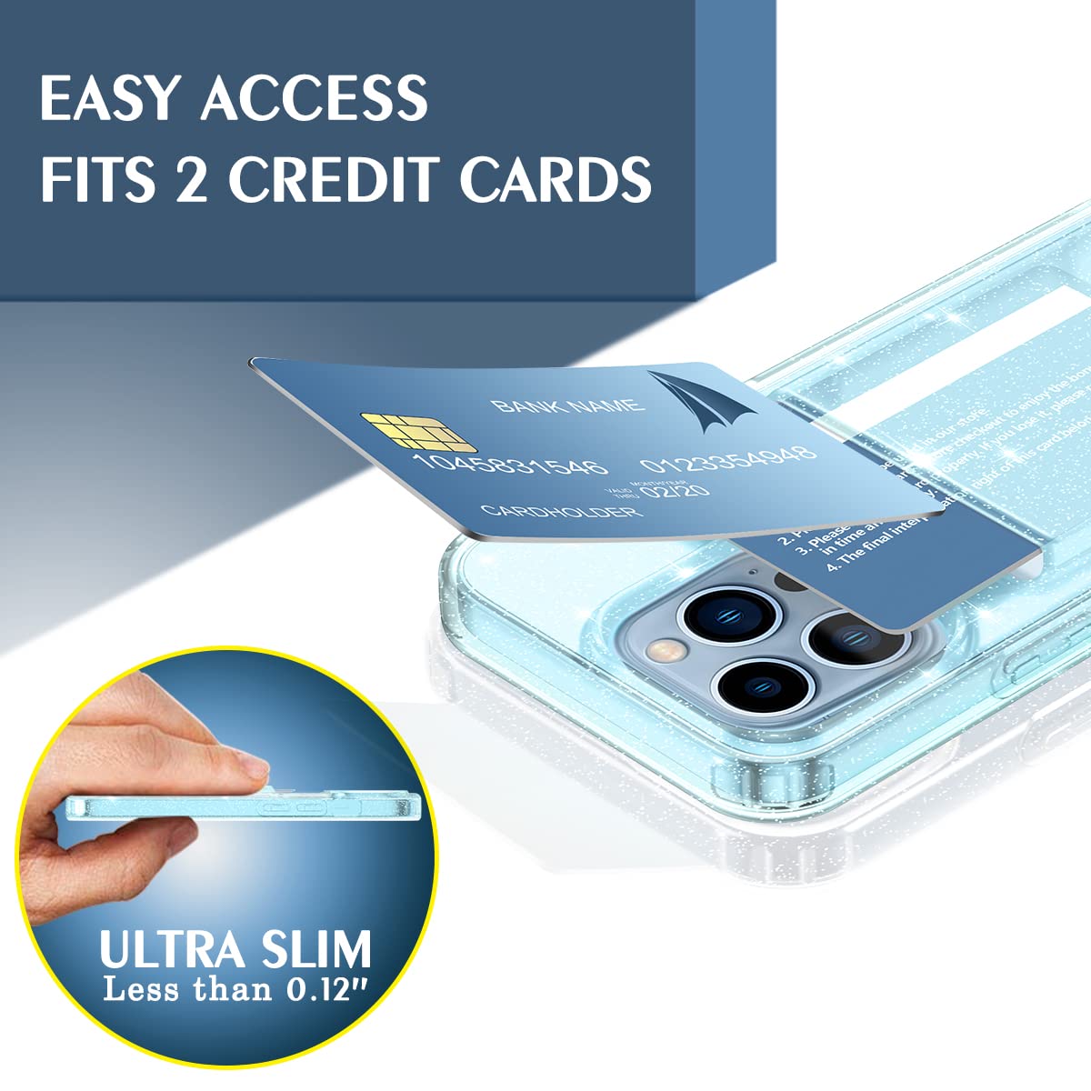 Petocase For Iphone 13 Pro Wallet Case,Card Holder Slot Ultra Bling Slim Clear Flexible Tpu Gel Rubber Soft Silicone Protective