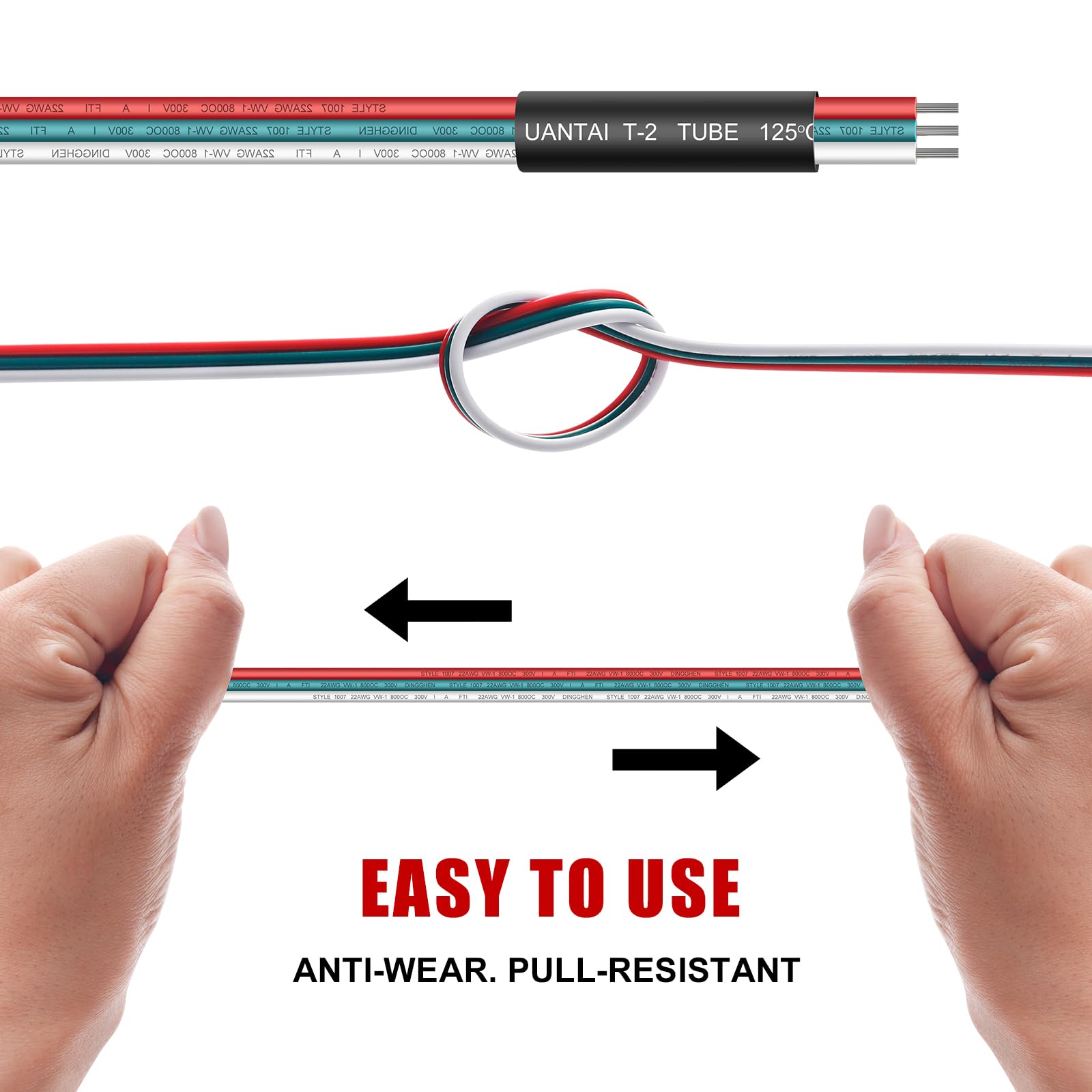 Viabrico 100Ft Extension Cable 3 Pin Wire Cord, With 10Pcs Heat Shrink Tubes, 22Awg Hookup Electrical 3 Color Wire Stranded Tinn
