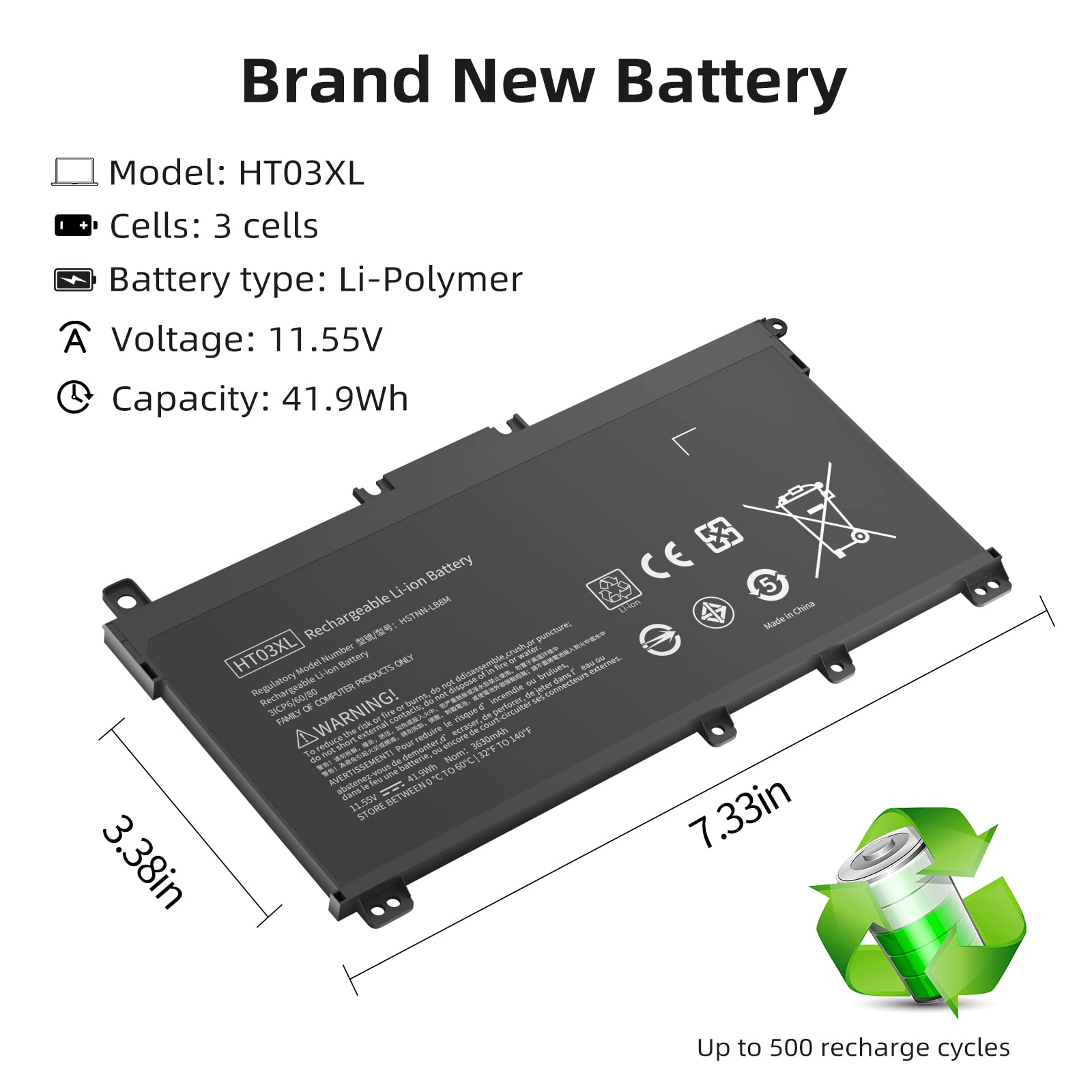 Dreamme Ht03Xl Battery [11.55V/41.9Wh] For Hp  L11119 855 Laptop Battery For Hp Pavilion 14 Ce 14 Df 14 Cf,15 Cs 15 Da 15 Db 15