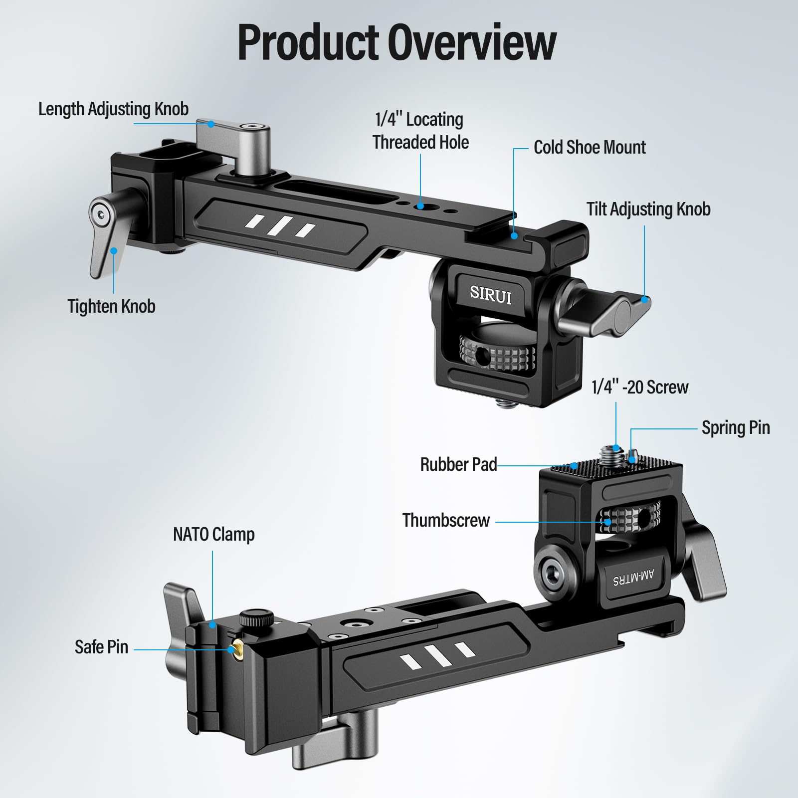 Sirui Monitor Mount For Dji Rs 4, Rs 4 Pro, Rs 2, Rsc 2, Rs 3, Rs 3 Pro, Rs 3 Mini With Quick Release Nato Clamp, Cold Shoe, Anti Twist Design, Am Mtrs