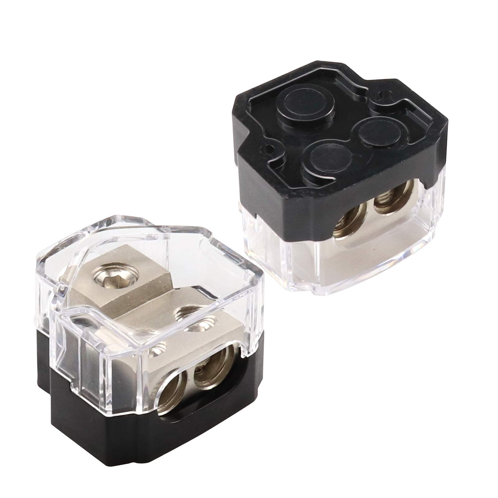 Zookoto 2 Way Power Distribution Block For Car Audio Splitter,1 X 0/2/4 Gauge In / 2 X 4/8 Gauge Out