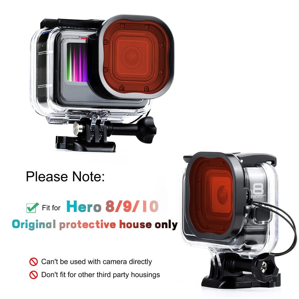 Dive Filter For Gopro Hero 8 9 10 Black Color Correction Underwater Video/Photography Accessory(3 Pack Red, Light Red, Magenta F