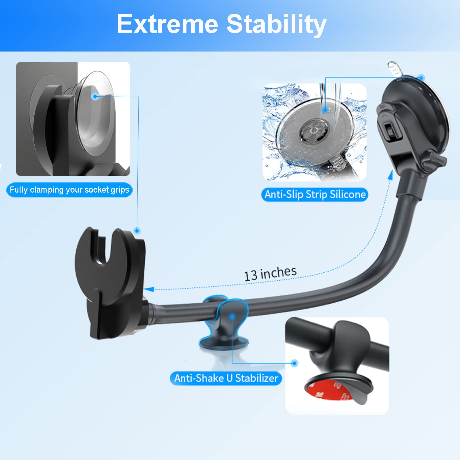 Jctriway Car Phone Mount For Collapsible Grip/Socket Mount User,Windshield/Dashboard/Vent Phone Holder With Strong Suction Cup,1