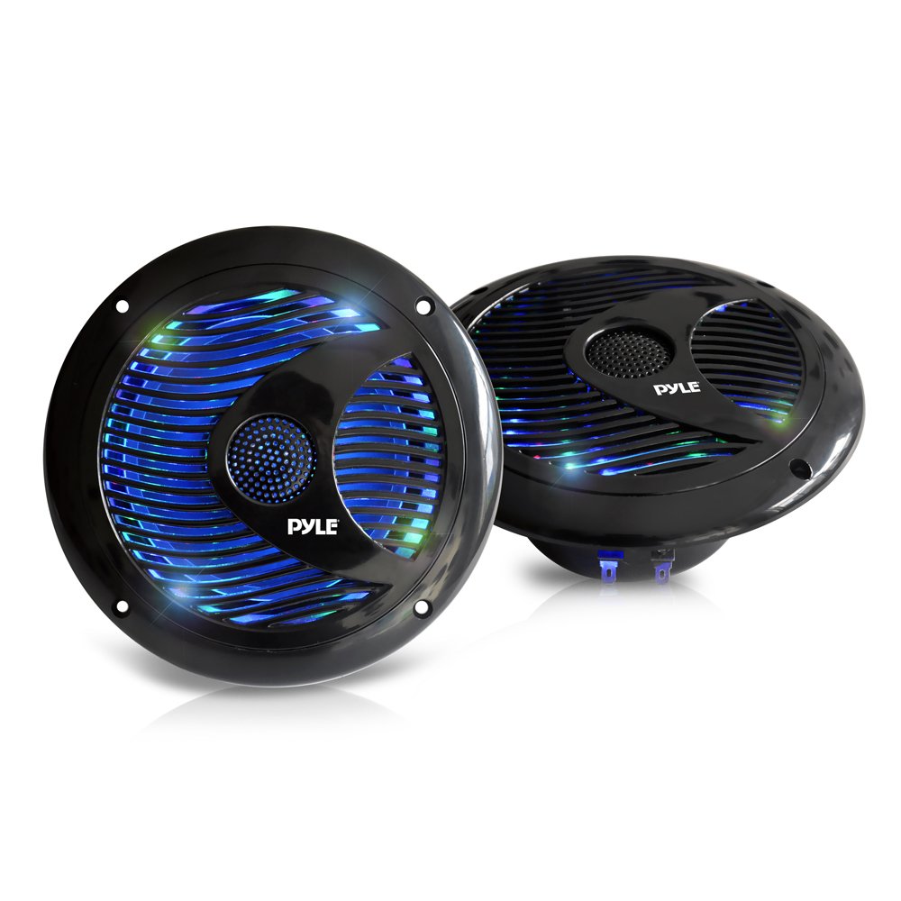 Pyle 6.5    Dual Marine Speakers - IP44 Waterproof and Weather Resistant Outdoor Audio Stereo Sound System with Built-in Led Lig