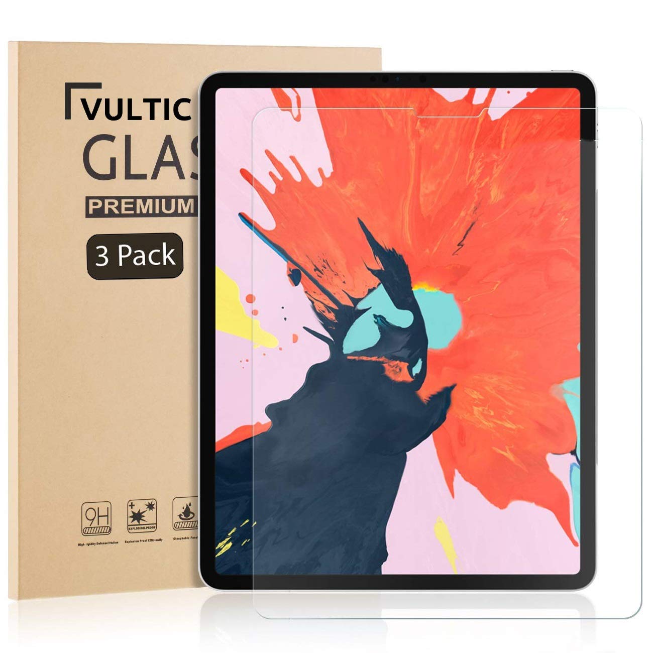 Vultic Screen Protector [3 Pack] For Ipad Pro 12.9 Inch (3Rd/4Th/5Th/6Th Gen 2018/2020/2021/2022), Tempered Glass Film Cover