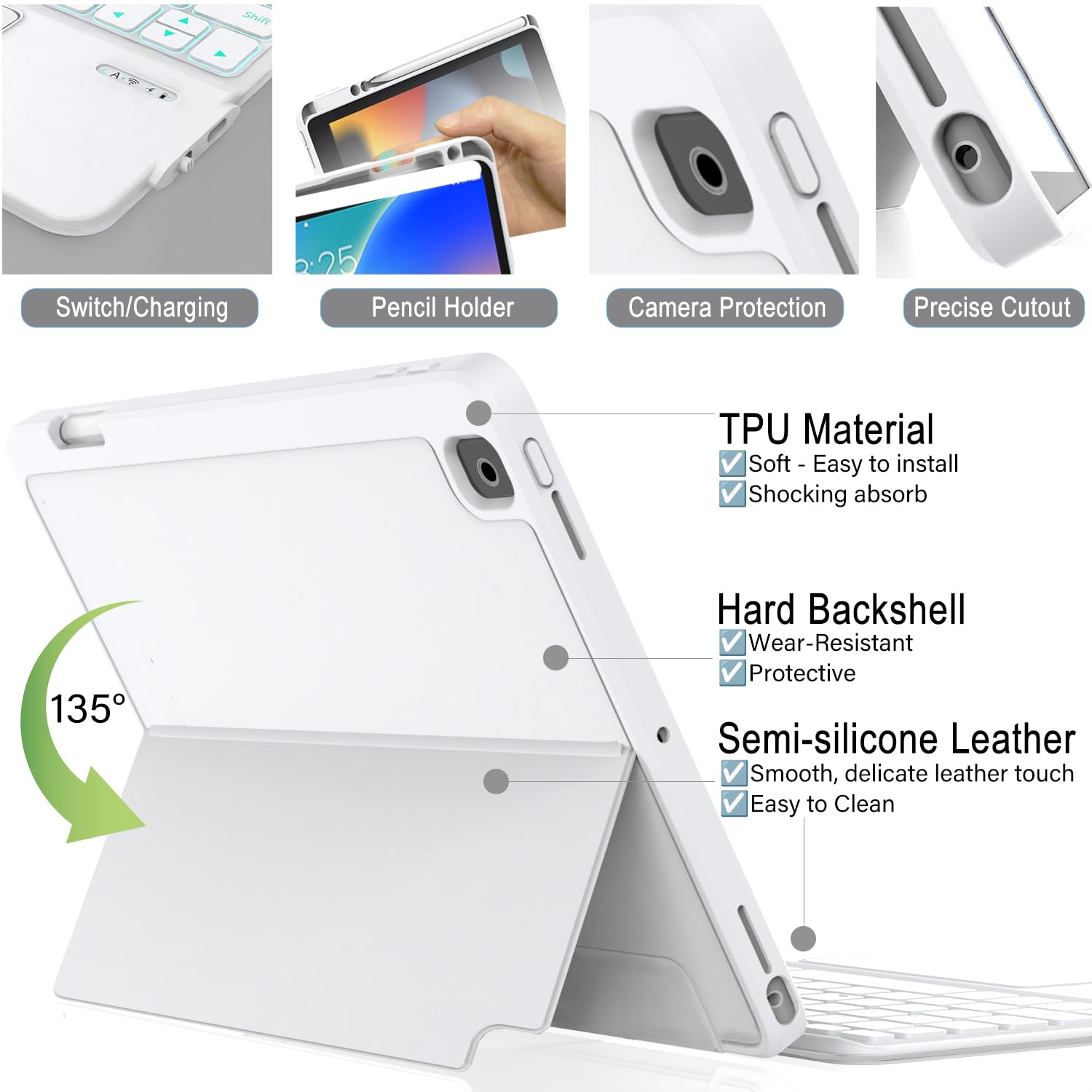 Zenlu Ipad 9Th Generation Case With Keyboard Detachable, Rugged Protective Shell, Multi Touch Trackpad, Pen Holder, Vertical Sta