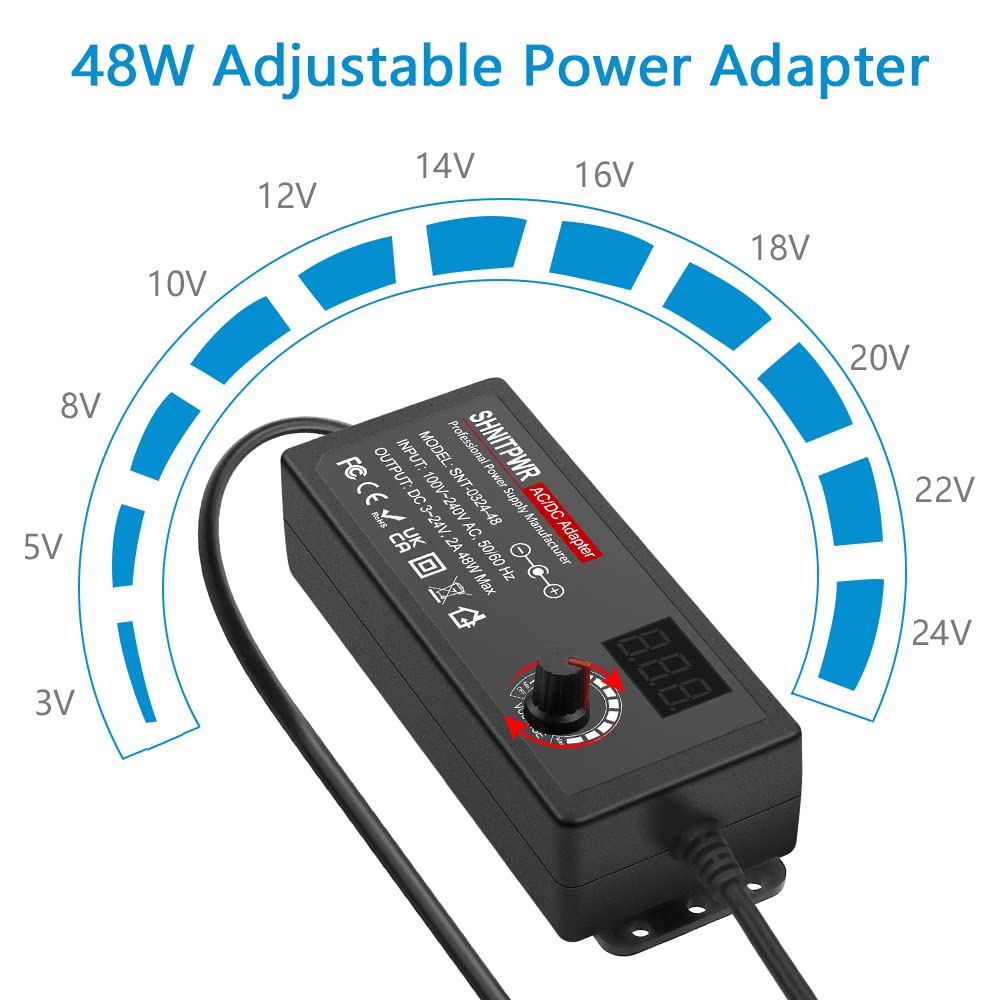 Shnitpwr Universal Ac To Dc Adapter 3V ~ 24V 2A 48W Switching Power Supply 3V 5V 6V 9V 12V 15V 18V 19V 20V 24V 1A 1.5A 2 Amps Ad