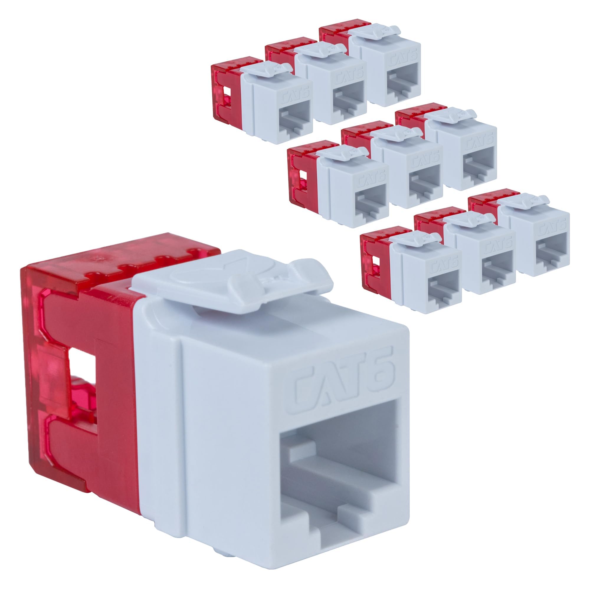 ICC CAT6 Keystone Jack with Slim Profile 180 Degree Punch Down, RJ45 UL Listed PoE++ TAA Compliant for Wall Plate or Patch Panel, Works with JackEasy Termination Tool, White 10 Pack