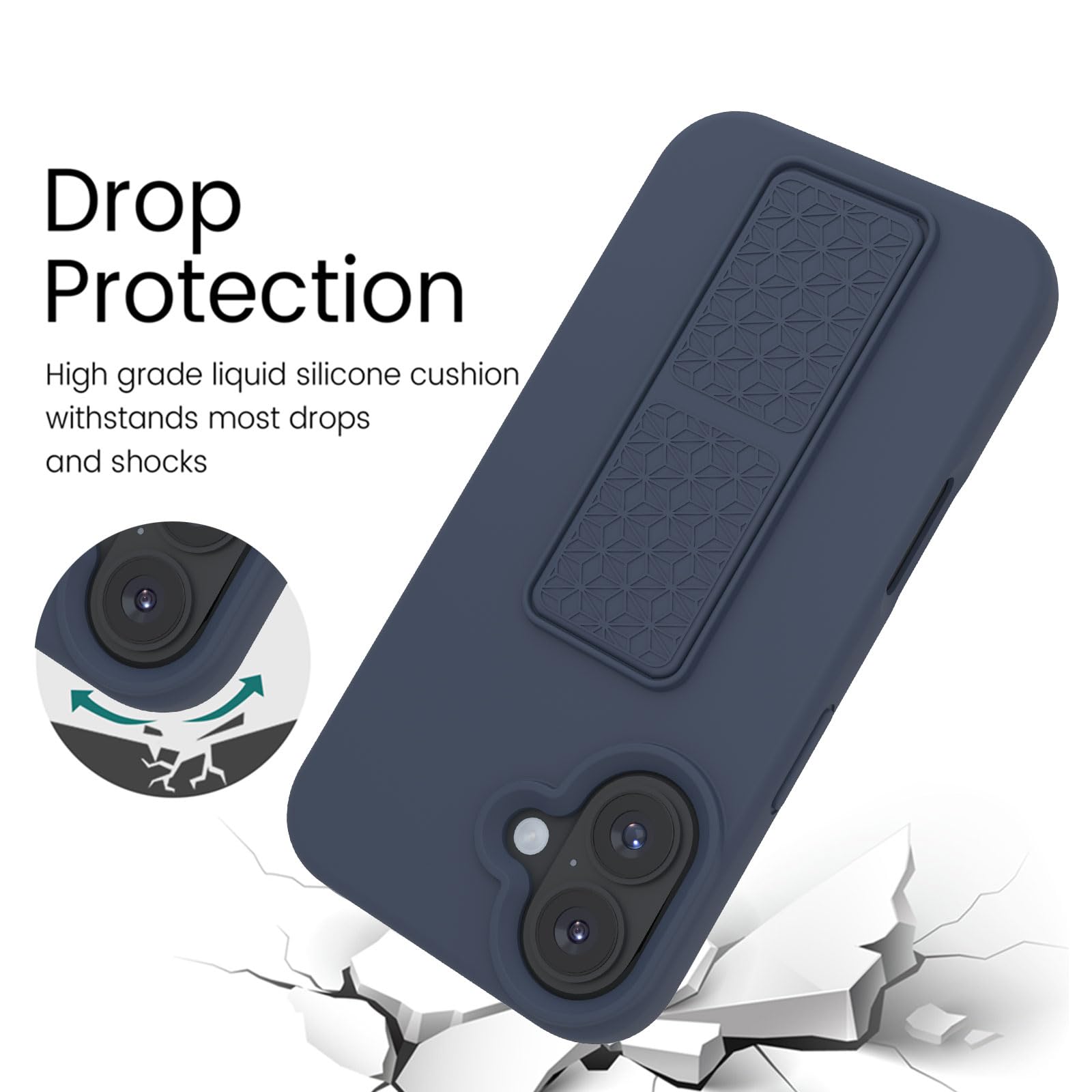 Laudtec Silicone Kickstand Case Compatible With Iphone 16 Case Vertical And Horizontal Stand Hand Strap Metal Kickstand, Flexibl