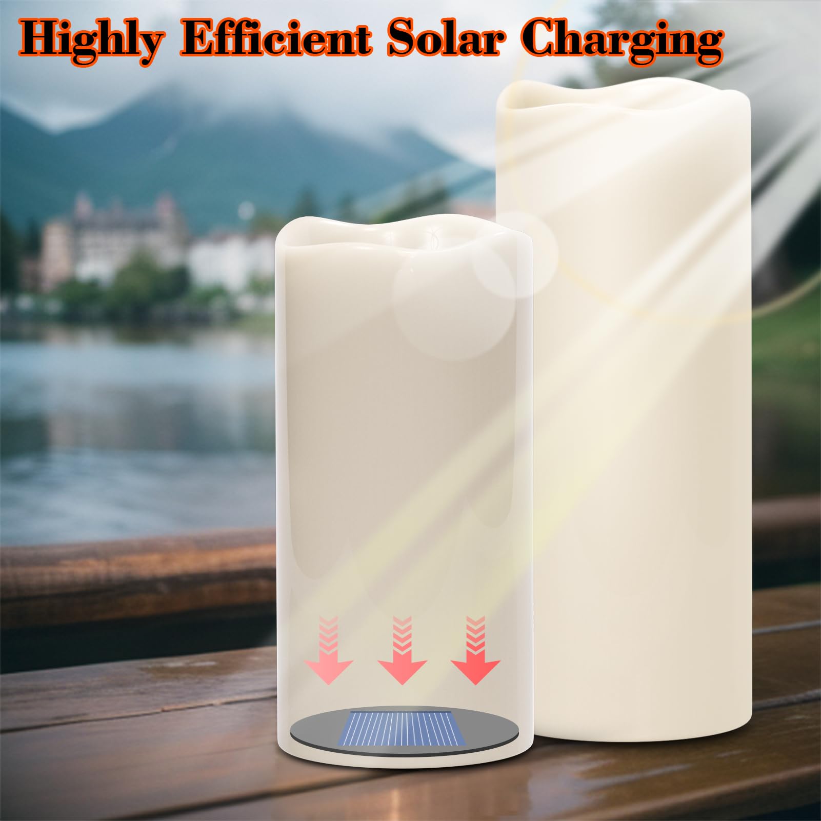 Eldnacele Solar Flameless Flickering Candles Outdoor Waterproof, Solar Powered Dusk To Dawn Plastic Led Pillar Candles Garden Ca