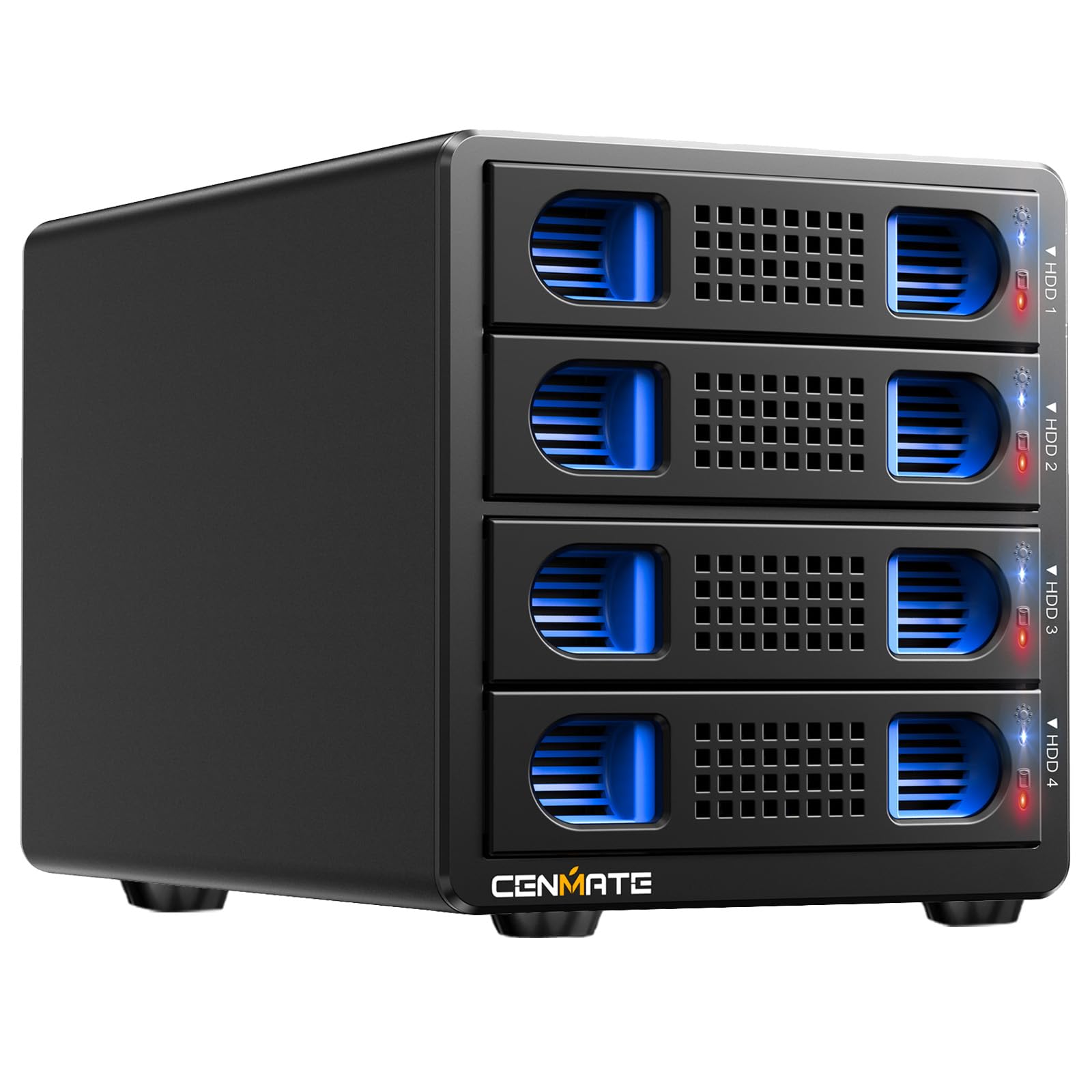 CENMATE Aluminum 4 Bay Hard Drive Enclosure with Cooling Fan for 2.5/3.5 SATA HDD/SSD with USB A/C 3.0, Support Hot Swappable, T