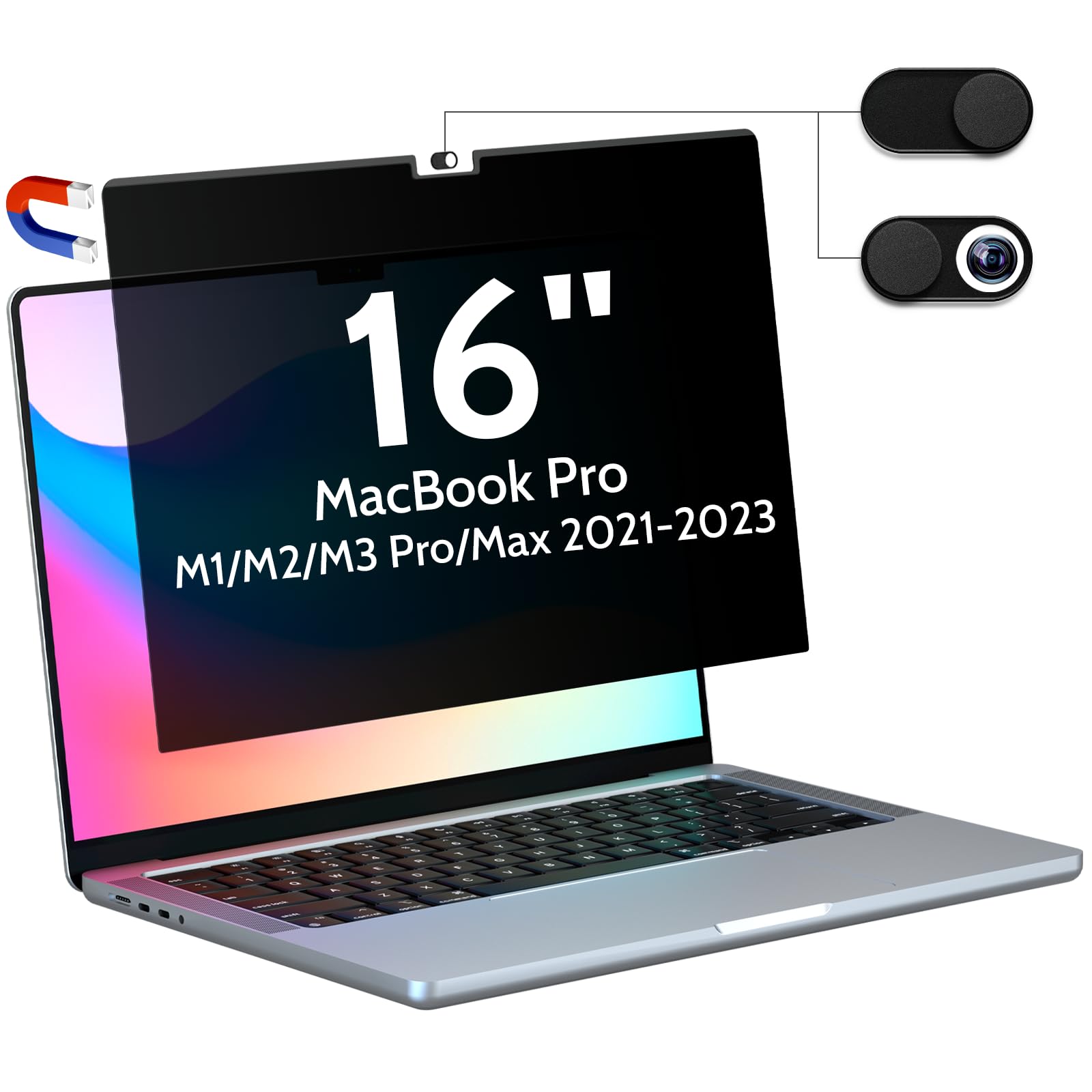 Peslv Magnetic Privacy Screen Compatible With Macbook Pro 16 Inch (2021 2023, M1, M2, M3), 16Inch Removable Matte Anti Blue Ligh