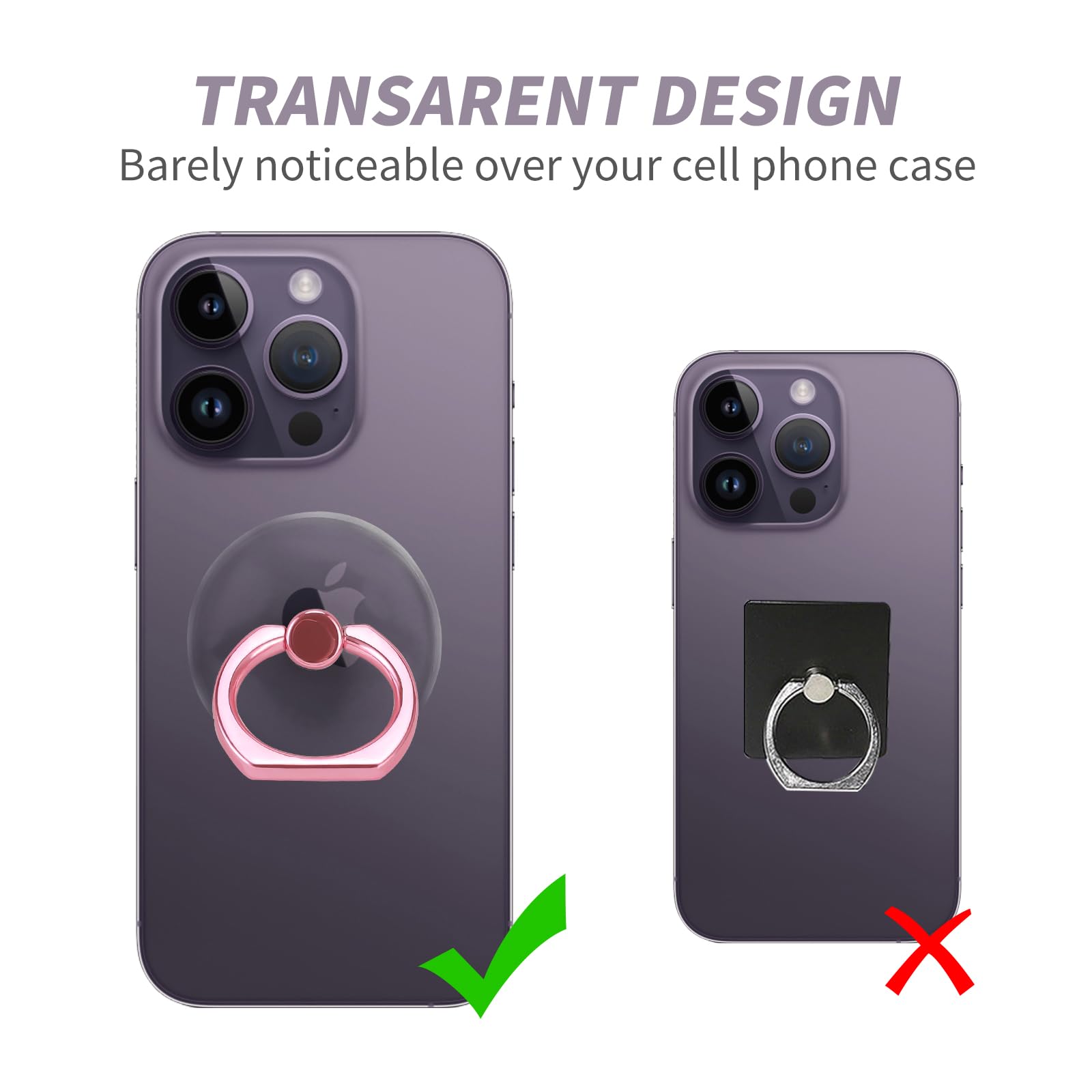 Pink Jsoerpay Clear Phone Ring Holder 2 Pack, Transparent Cell Phone Ring Grip 360Rotation Finger Ring Stand, Phone Kickstand Co