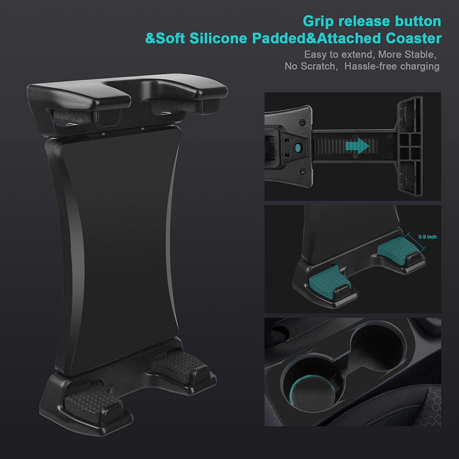 Car Cup Holder Tablet Mount & Phone Cradle Stand Truck For Ipad Pro 9.7, 11, 12.9 Air Mini 5 4 3 2, Samsung Galaxy Tabs, Iphone