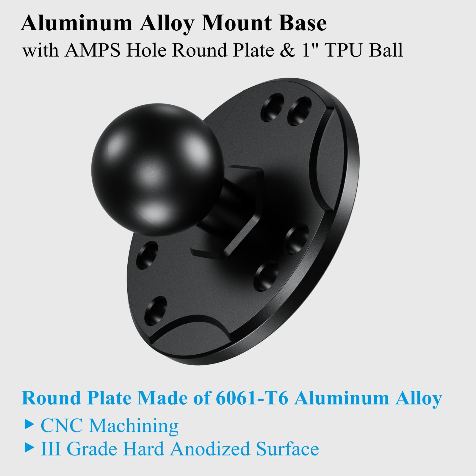 Brcovan 1'' Ball Mount Base With Aluminum Alloy Amps Hole Round Plate & 1'' Tpu Ball Adapter Compatible With Ram Mounts B Size 1 Inch Ball Double Socket Arm