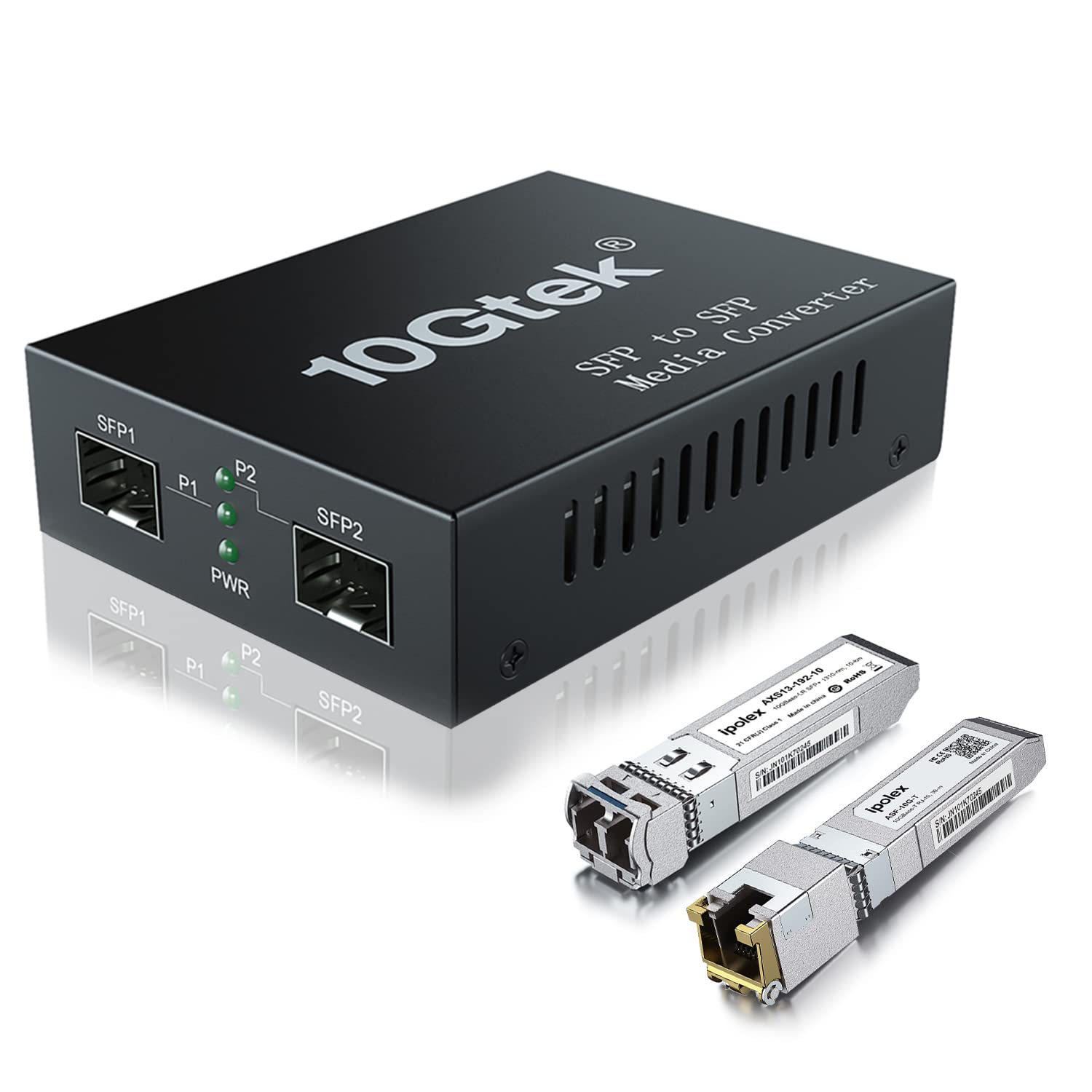 Ipolex 10G Sfp+ To Sfp+ Fiber Media Converter, 10G Oeo Converter, With Sfp+ Lr Module And 10Gbase T Copper Module, Backs Single