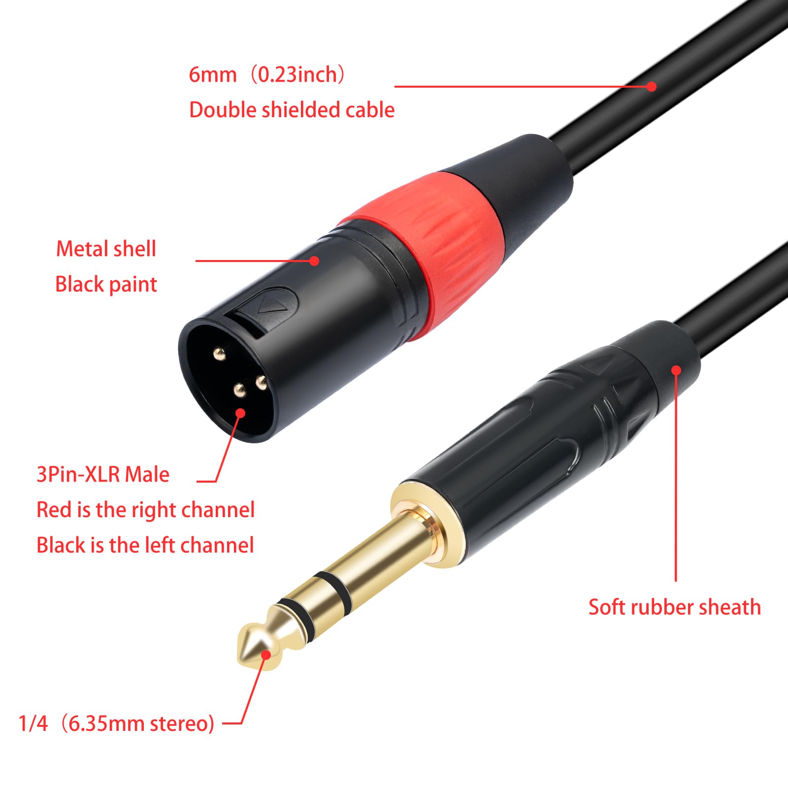 1/4 Trs To Dual Xlr Male Y-Splitter Stereo Breakout Cable 1/4 Inch(6.35Mm) To 2 Xlr Patch Cable 10Ft