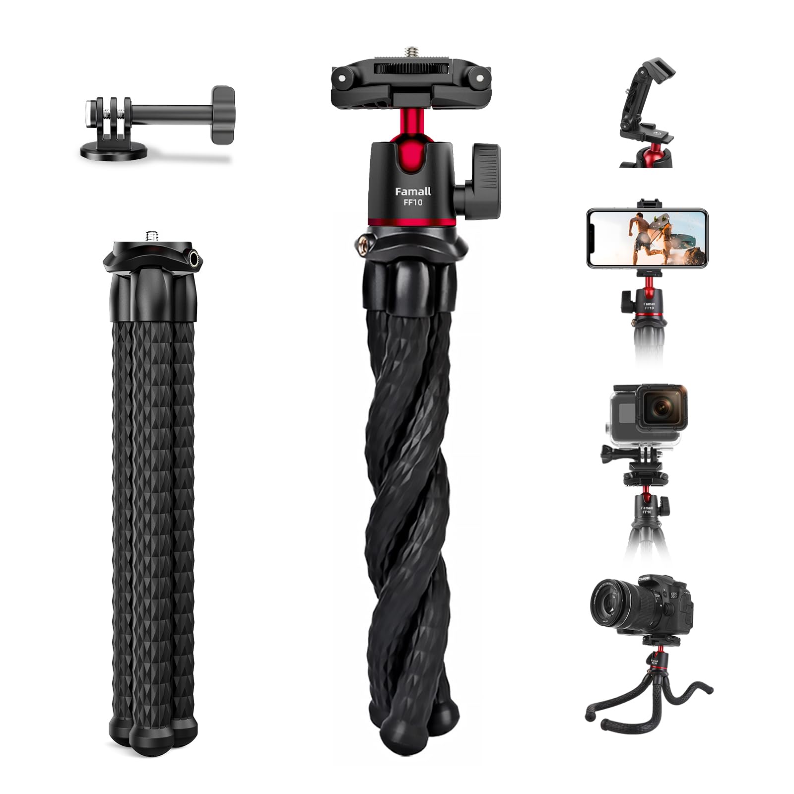 Camera Tripod, Famall Flexible Tripod Stand For Phone With Cold Shoe Phone Mount For Iphone Canon Nikon Sony Cameras