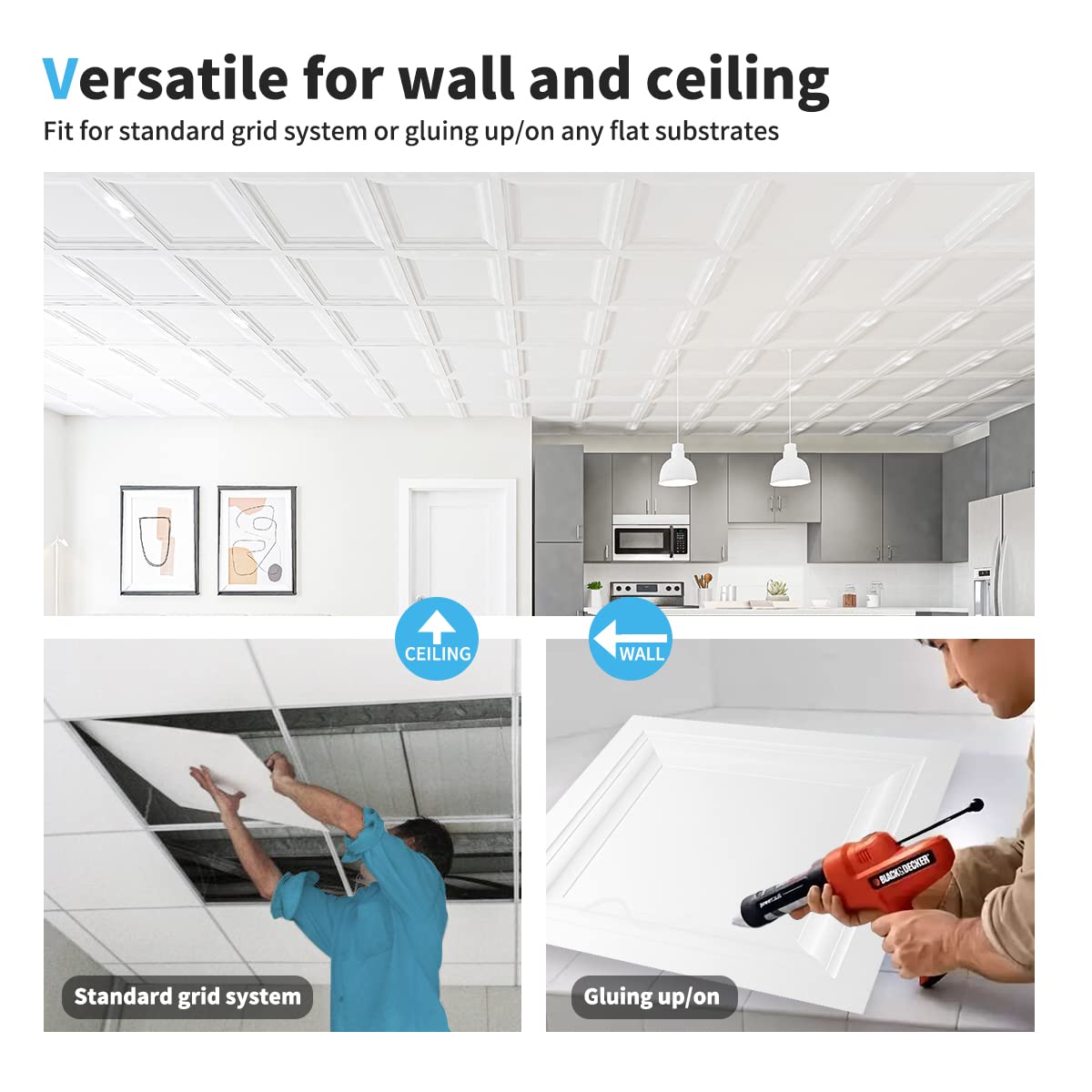 Art3D 12 Pack Square Drop Ceiling Tile 2Ft X 2Ft In White, Pvc Ceiling Panel 24 X 24In.   Compatible With 15/16'' Drop Ceiling G