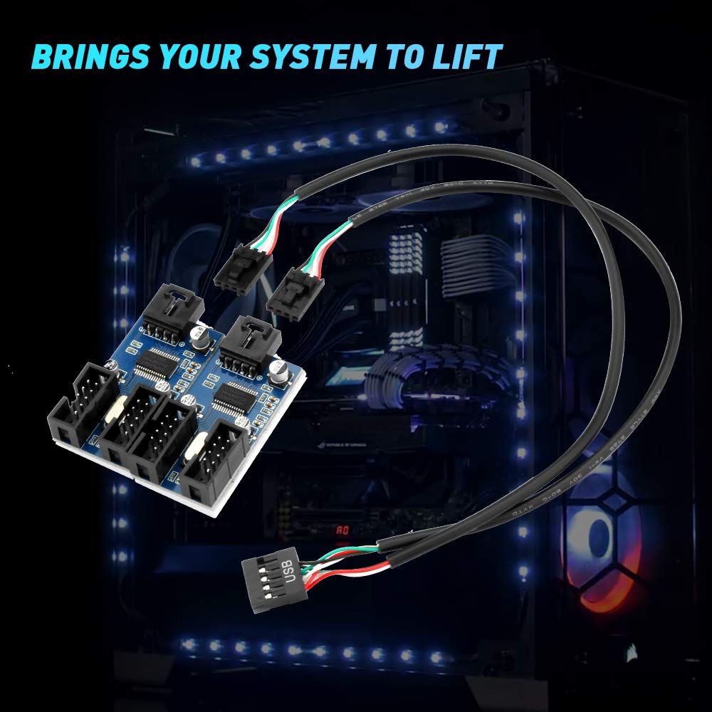 Rocketek 9Pin Usb Header Male 1 To 4 Female Extension Card Usb 2.0 Splitter Cable Connector For Motherboard, Adapter Port Multiplier For Cpu, Wifi Receiver, Fans, And Rgb Light �