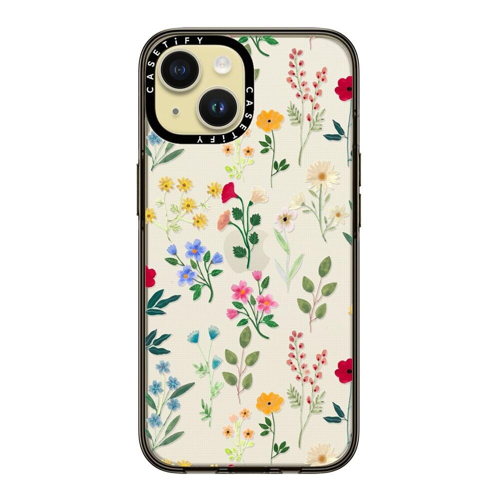 Casetify Compact Case For Iphone 15 [2X Military Grade Drop Tested / 4Ft Drop Protection]   Spring Botanicals 2   Clear Black