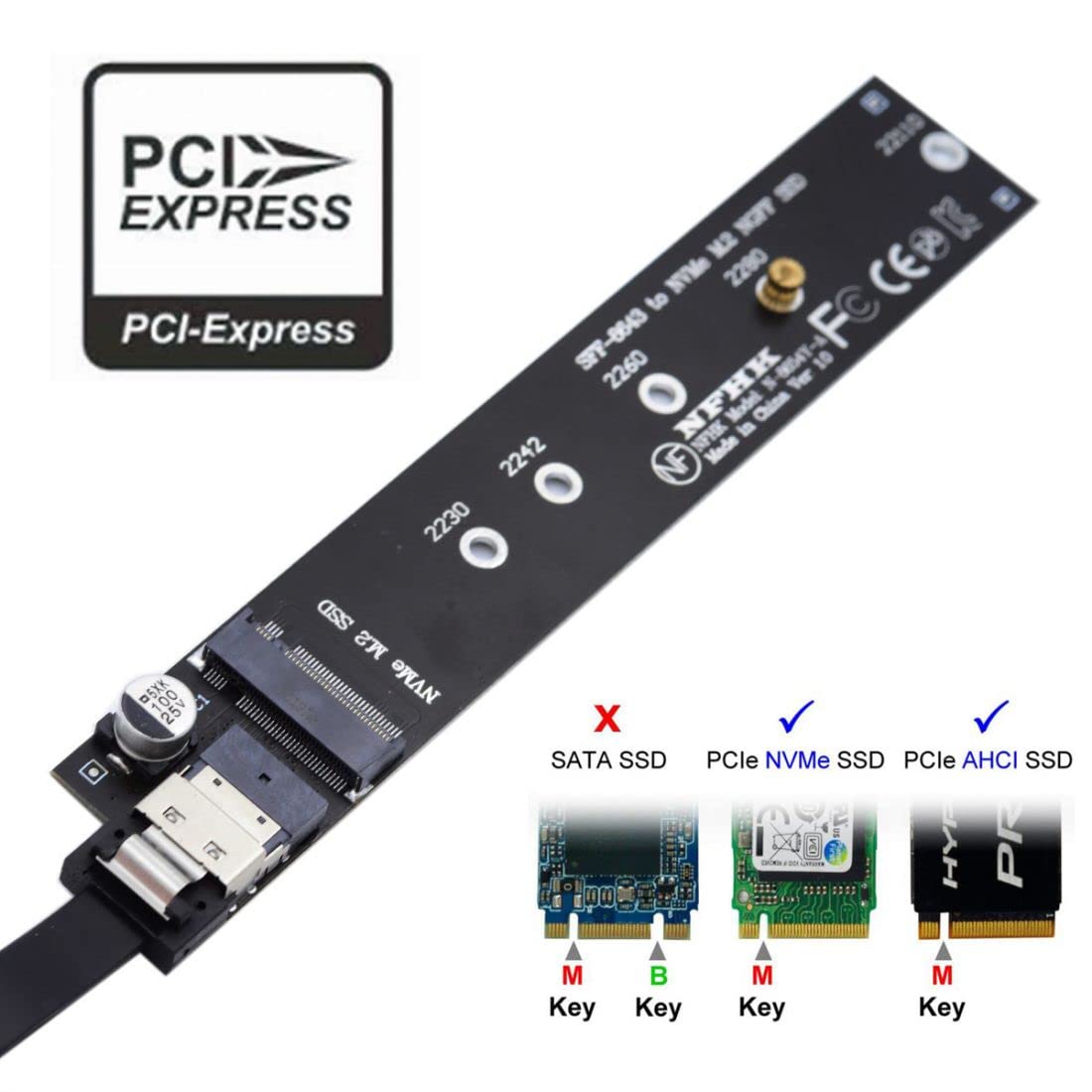 chenyang M.2 NVME M-Key SSD Male to Female Extension Cable SFF-8654 Connector 40cm Copper Black