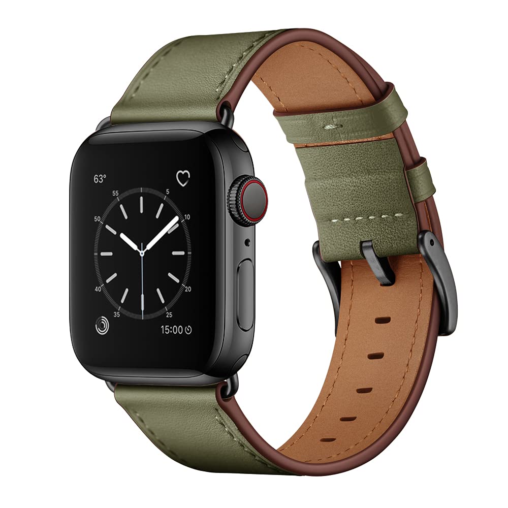 Ouheng Compatible With Apple Watch Band 42Mm 41Mm 40Mm 38Mm, Genuine Leather Band Replacement Strap Compatible With Apple Watch