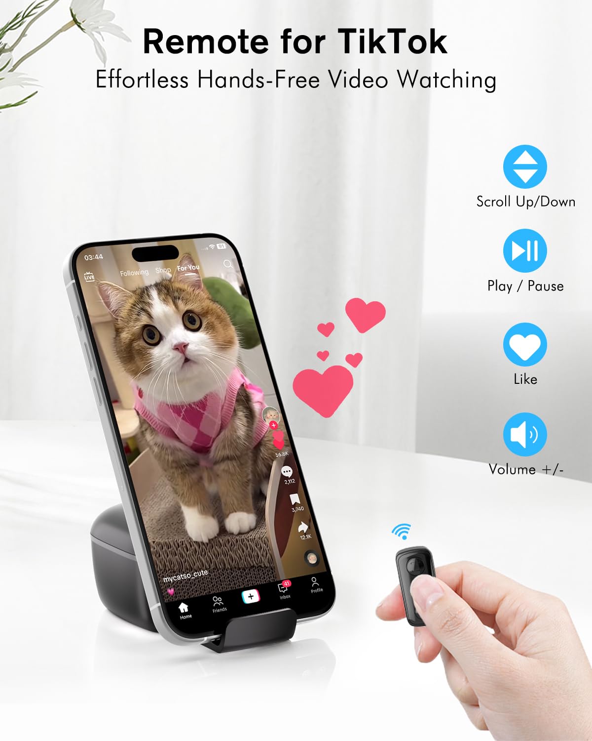 Remote Scrolling Ring For Tiktok, 2 In 1 Tik Tok Scroller Ring With Phone Holder, Wireless Page Turner For Ipad/Iphone Ebook Rea
