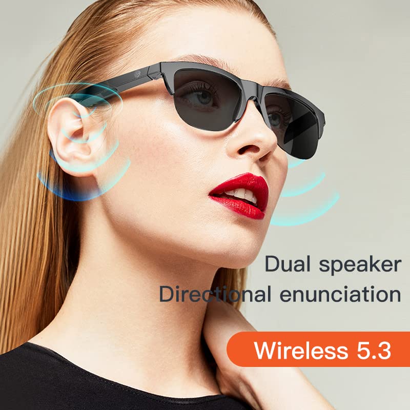 Smart Glasses Wireless Bluetooth Sunglasses Open Ear Music&Hands Free Calling,For Men&Women,Dual Polarized Lenses,Ip4 Waterproof