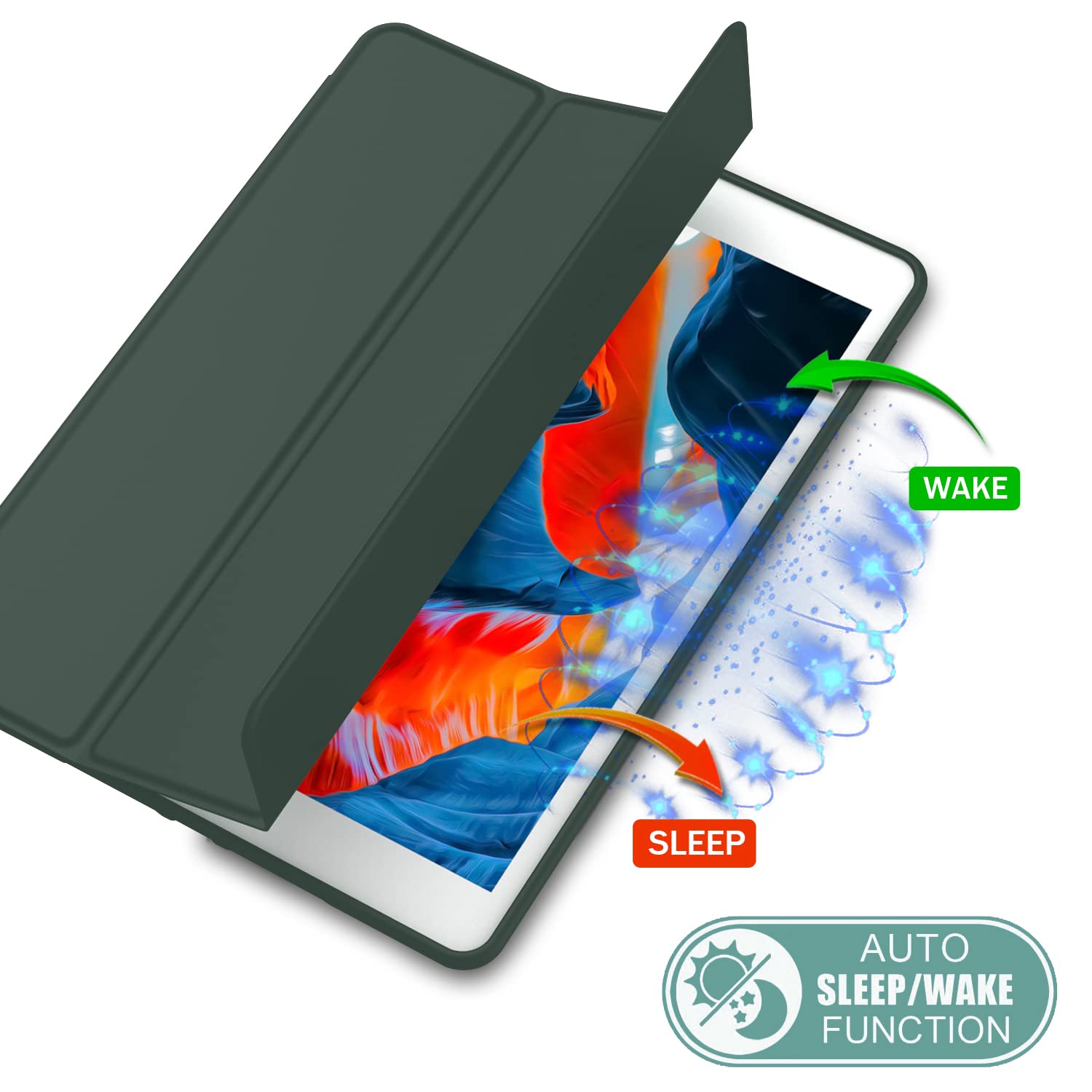 Imieet Ipad 9Th Generation Case 2021/Ipad 8Th Generation Case 2020 10.2 Inch With Pencil Holder, Ipad 7Th Gen 2019 Case With Soft Baby Skin Silicone Back, Auto Wake/Sleep Cover(Dark Green)