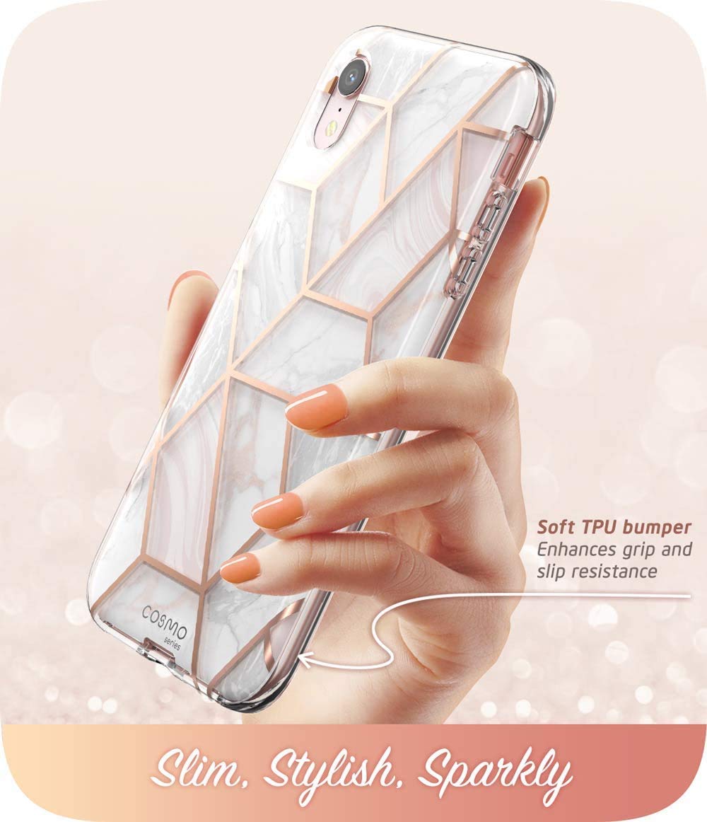 I-Blason Cosmo Full-Body Bumper Case With Built-In Screen Protector For Iphone Xr 2018 Release, Pink Marble, 6.1