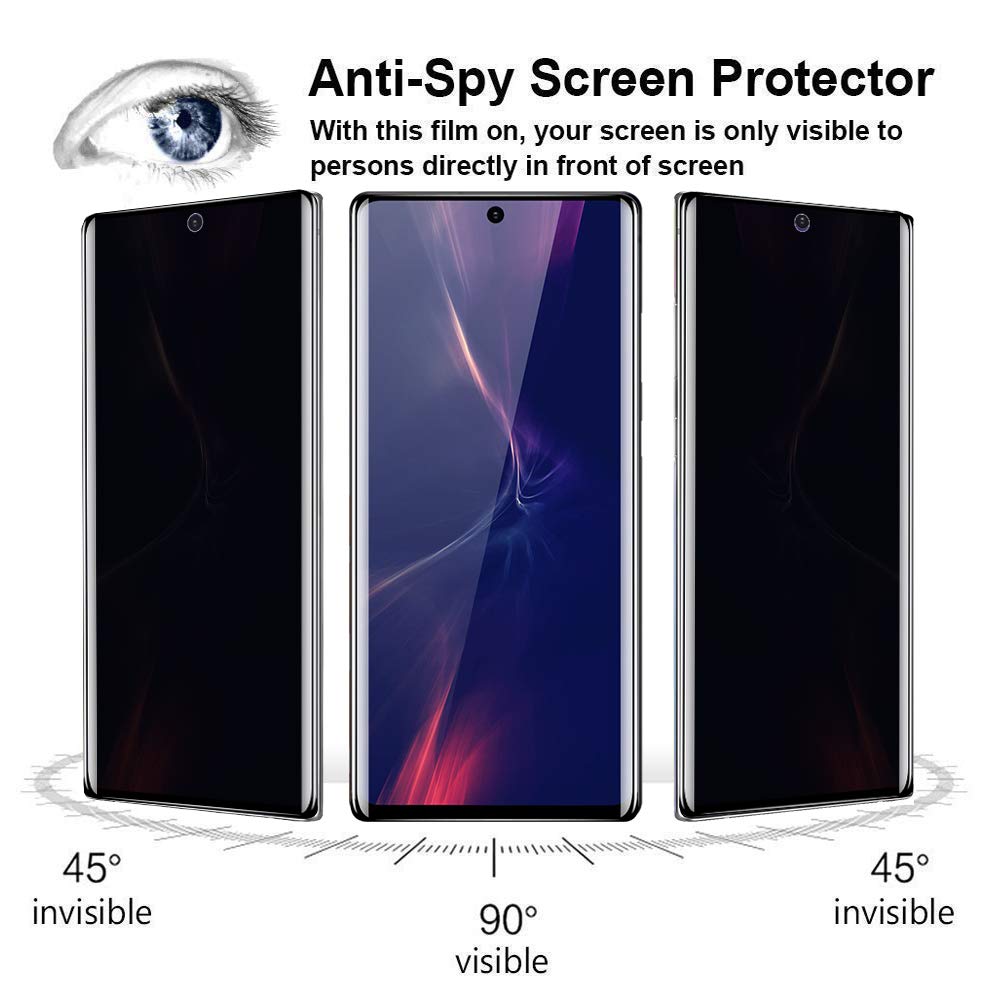 LYWHL Privacy Screen Protector for Samsung Note 20 Ultra - 3 Pack, Tempered Glass, Anti-Spy, Black, 9H Hardness, Bubble Free, No Fingerprint Unlock