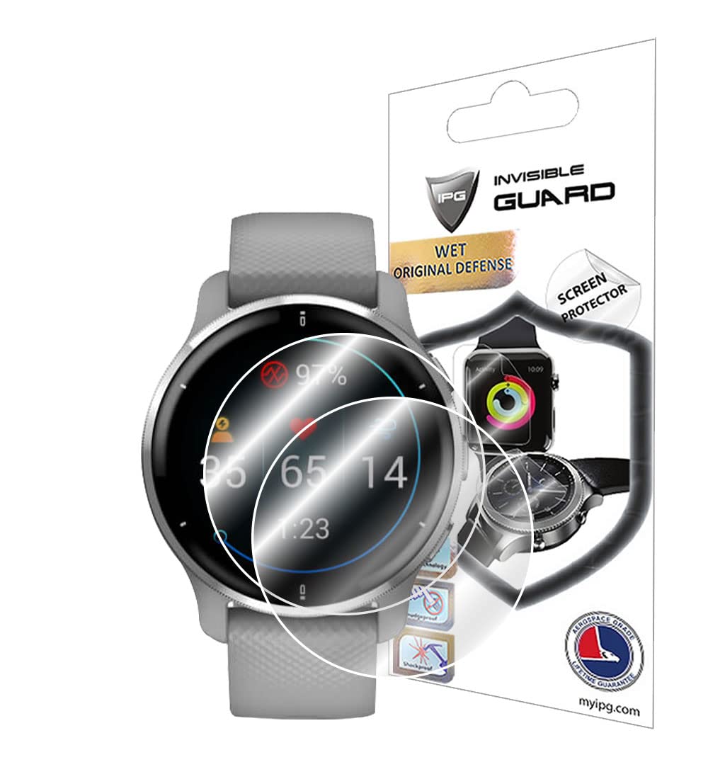 IPG for Garmin Venu 2 Plus GPS Smartwatch Hydrogel Screen Protector (2 Units) Invisible HD Clear Film Anti Scratch Guard-Smooth/
