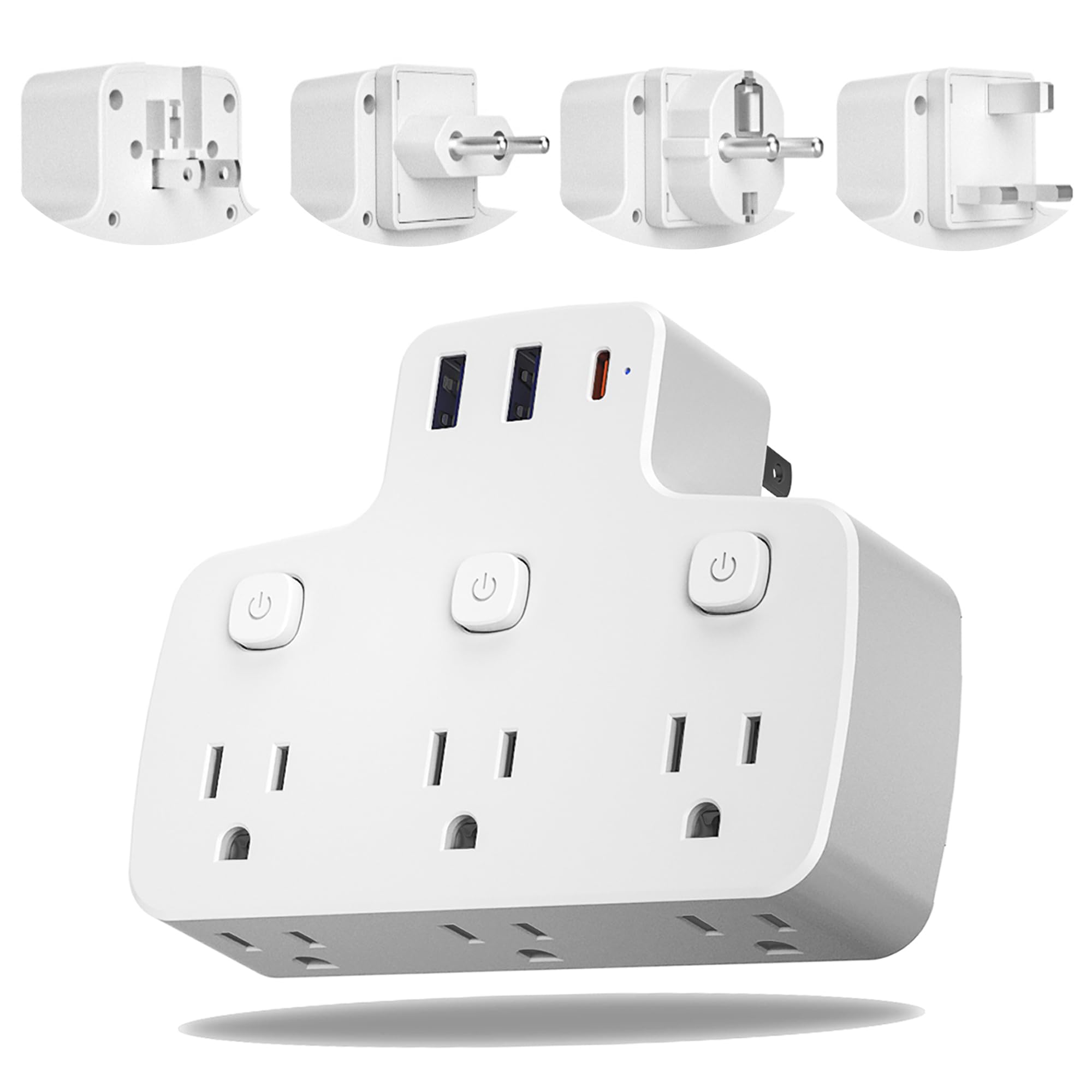 Hozzx Universal Travel Adapter Kit, International Power Adapter With 6 Ac Outlets(3 Usb) And 3 Individual Switches,Type A/B/C/G/