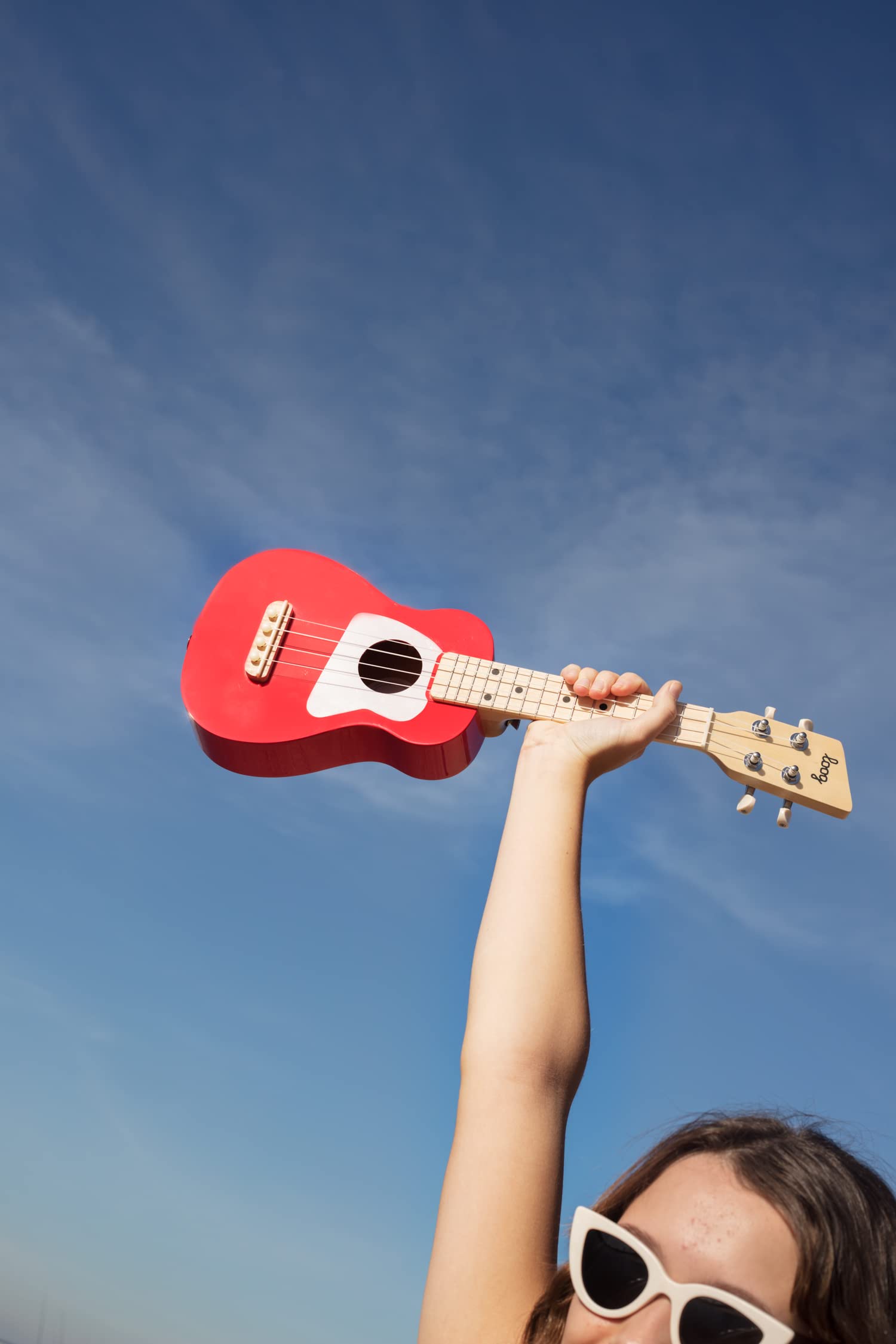 Loog Wood Soprano Ukulele For Kids & Beginners, App & Lessons, All Ages (Red)