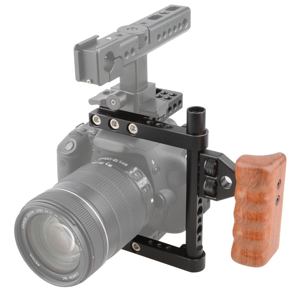 Camvate Dslr Video Camera Cage Stabilizer Rig With Wooden Handle Compatible For Camera Accessories - 1392