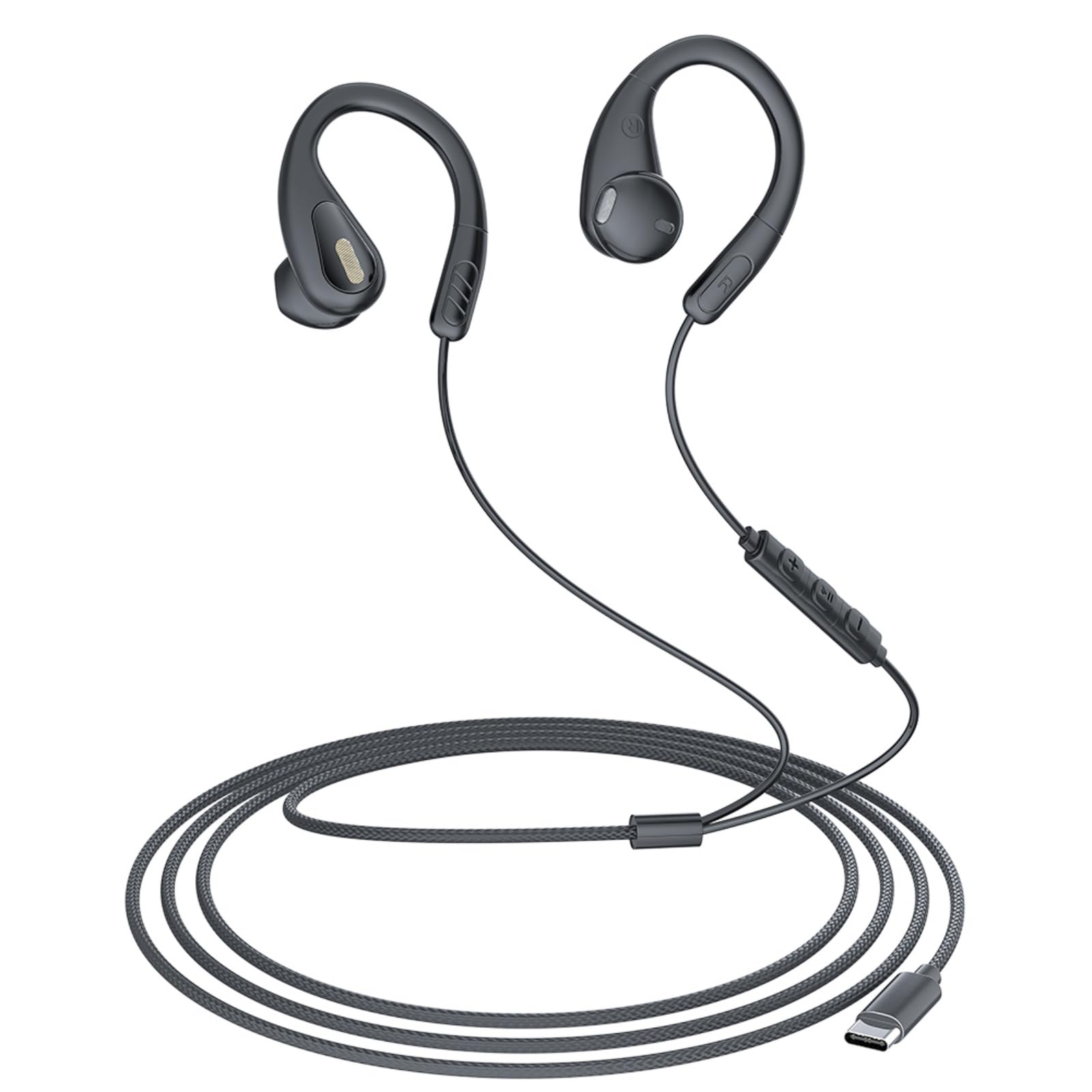 Wired Earbuds with Ear Hooks, 14.2mm HiFi Stereo Over Ear Headphones with Microphone & Volume Control, Secure Fit Sports Earpho