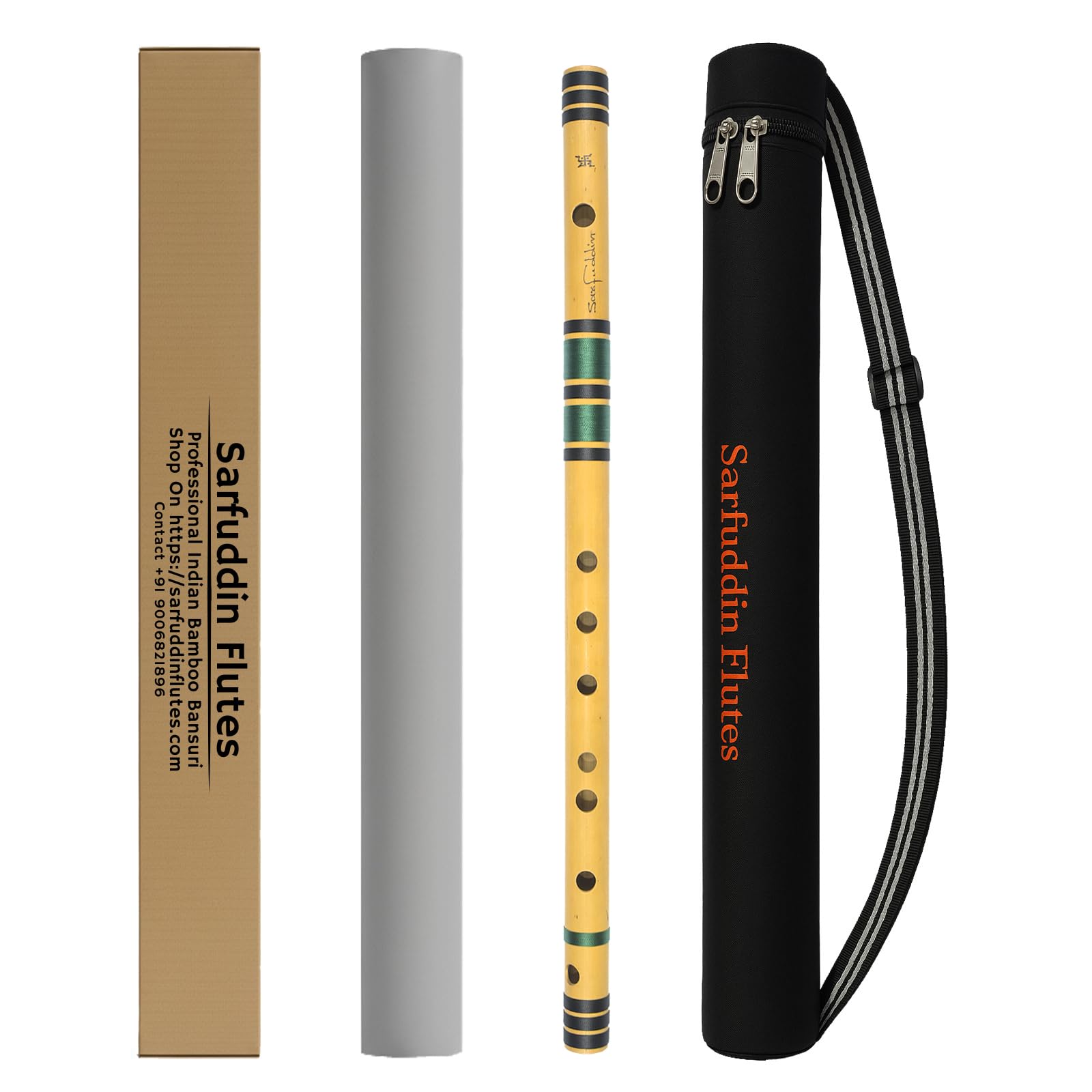Sarfuddin Flutes C Natural Medium 19 Inches Professional Tuned 440Hz Hand Made Bamboo Flute Bansuri With Carry Bag