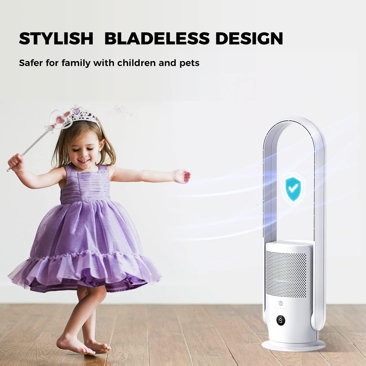 U ULTTY Bladeless Tower Fan & Air Purifier, True HEPA 99.97%, Large, White, Model SKJ-CR022, Oscillating with Remote Control
